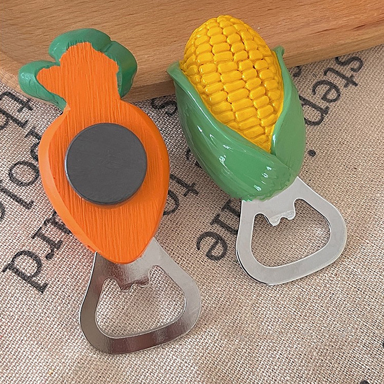 Kreativer Und Niedlicher Kühlschrankmagnet Mit Karotten- Und Maismotiv, Flaschenöffner, Dekorativer 3d-magnet In Karottenform
