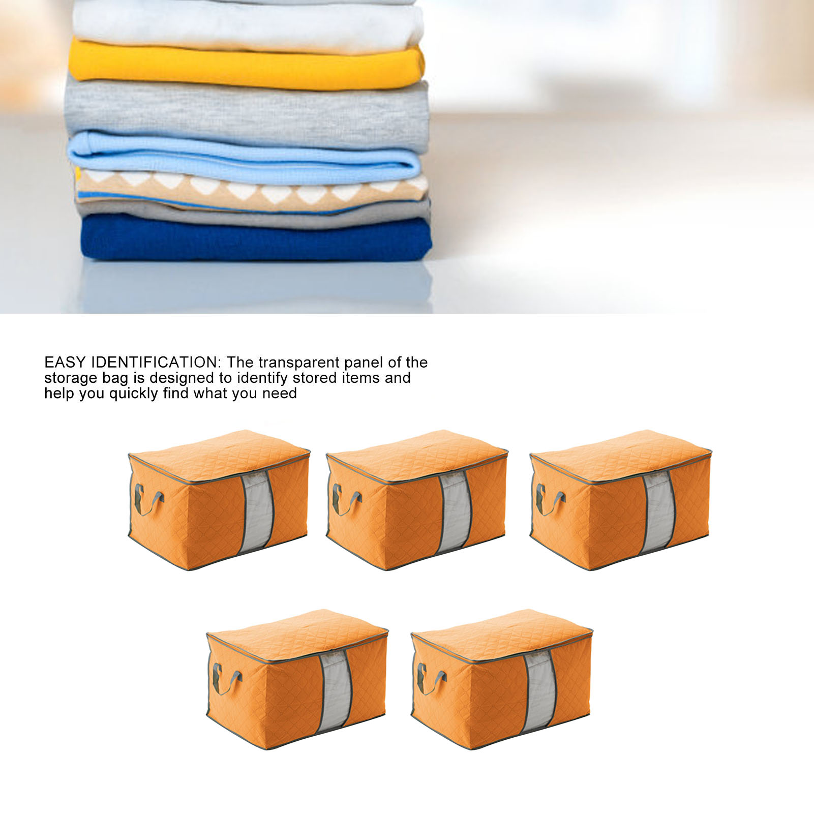 Set Aus Fünf Bettbezügen Aus Baumwolle Und Bambuskohle, Große Bettdecken- Und Kleidersäcke Aus Vliesstoff, Orange Farbe.