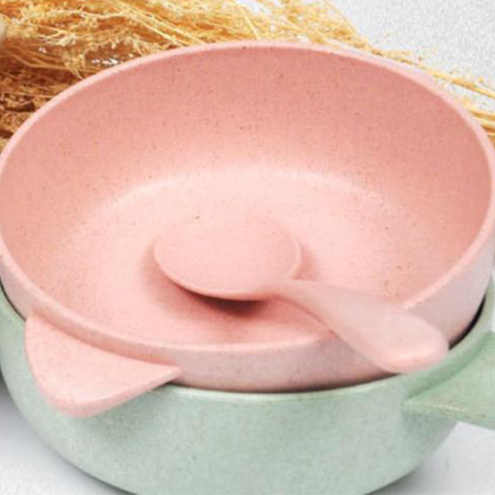 Weizenstrohschale Für Kinder Mit Löffel, Biologisch Abbaubare Und Umweltfreundliche Reisschale, Dessertschale, Geschirrset