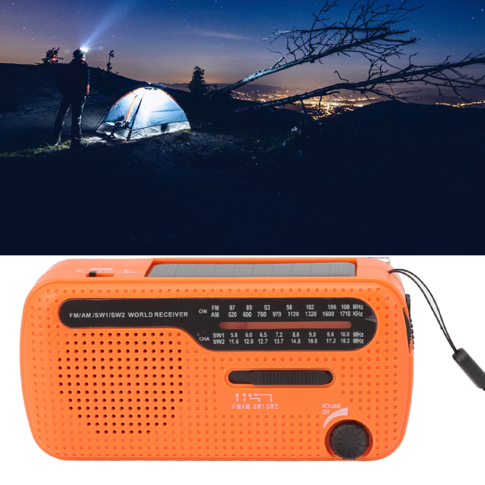 Kurbelradio Mit Led-taschenlampe, Solarbetriebenes Am/fm/sw1/sw2-mehrband-notfallradio Für Den Außenbereich