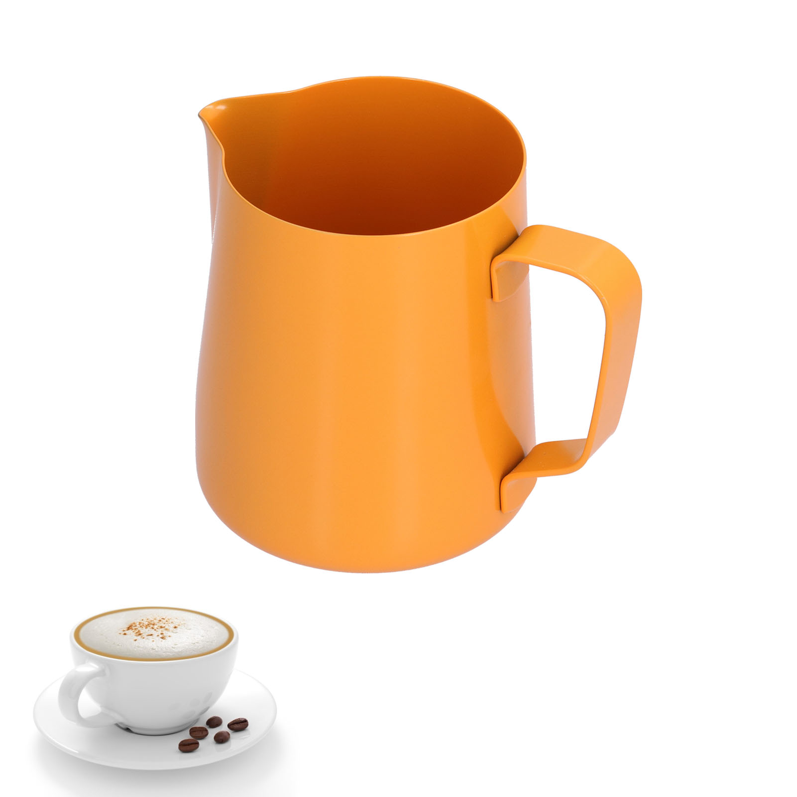 400-ml-latte-art-becher Aus Teflonbeschichtetem Edelstahl, Latte-art-kanne, Latte-art-kaffeemaschine, Kaffeebesteck, Orange