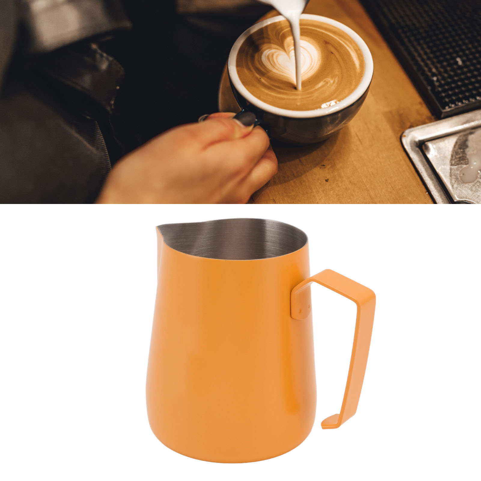 Ep Art Latte-becher Mit Spitzem Ausguss, 450 Ml, Edelstahl, Mit Milchaufschäumer, Orange