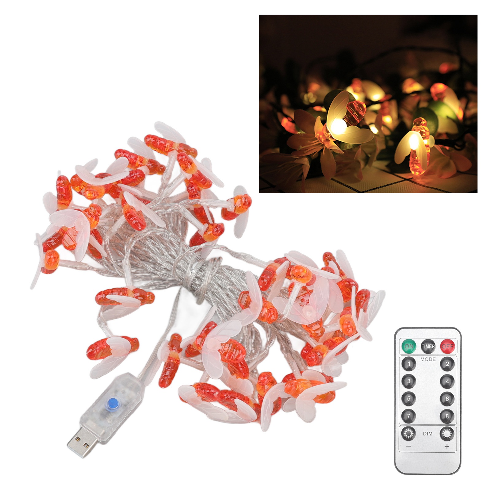 Wasserdichte Lichterkette In Bienenform, Weihnachtsdekoration, 40 Lichter, Lichterkette In Bienenform, Usb-betrieben.