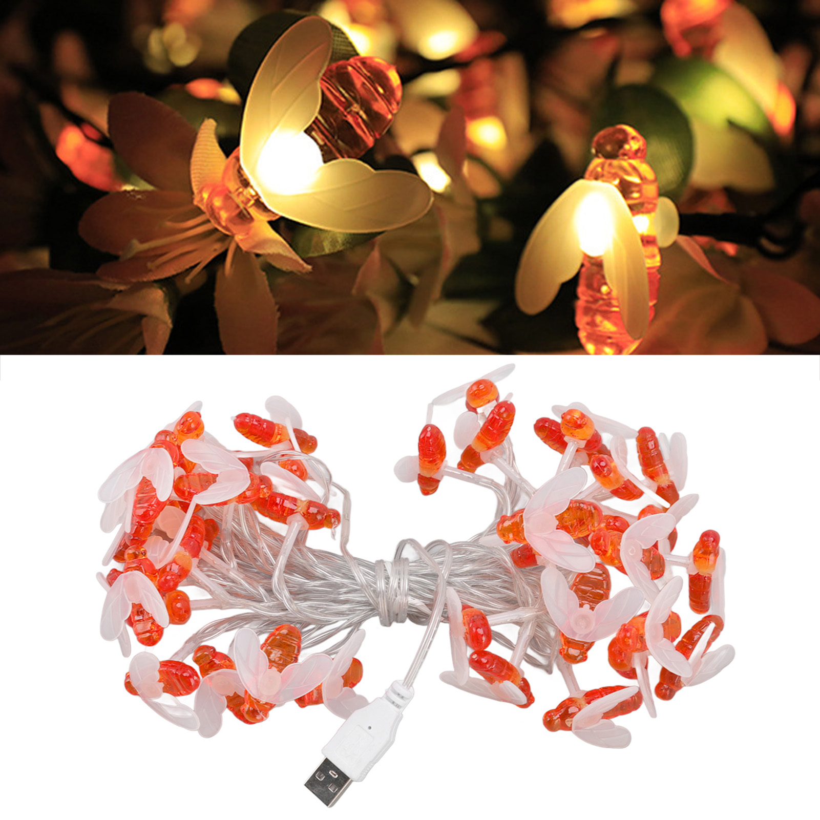 Wasserdichte, Bienenförmige Lichterkette, Weihnachtsdekoration, 40 Leds, Usb-betrieben, 6 M, 40 L
