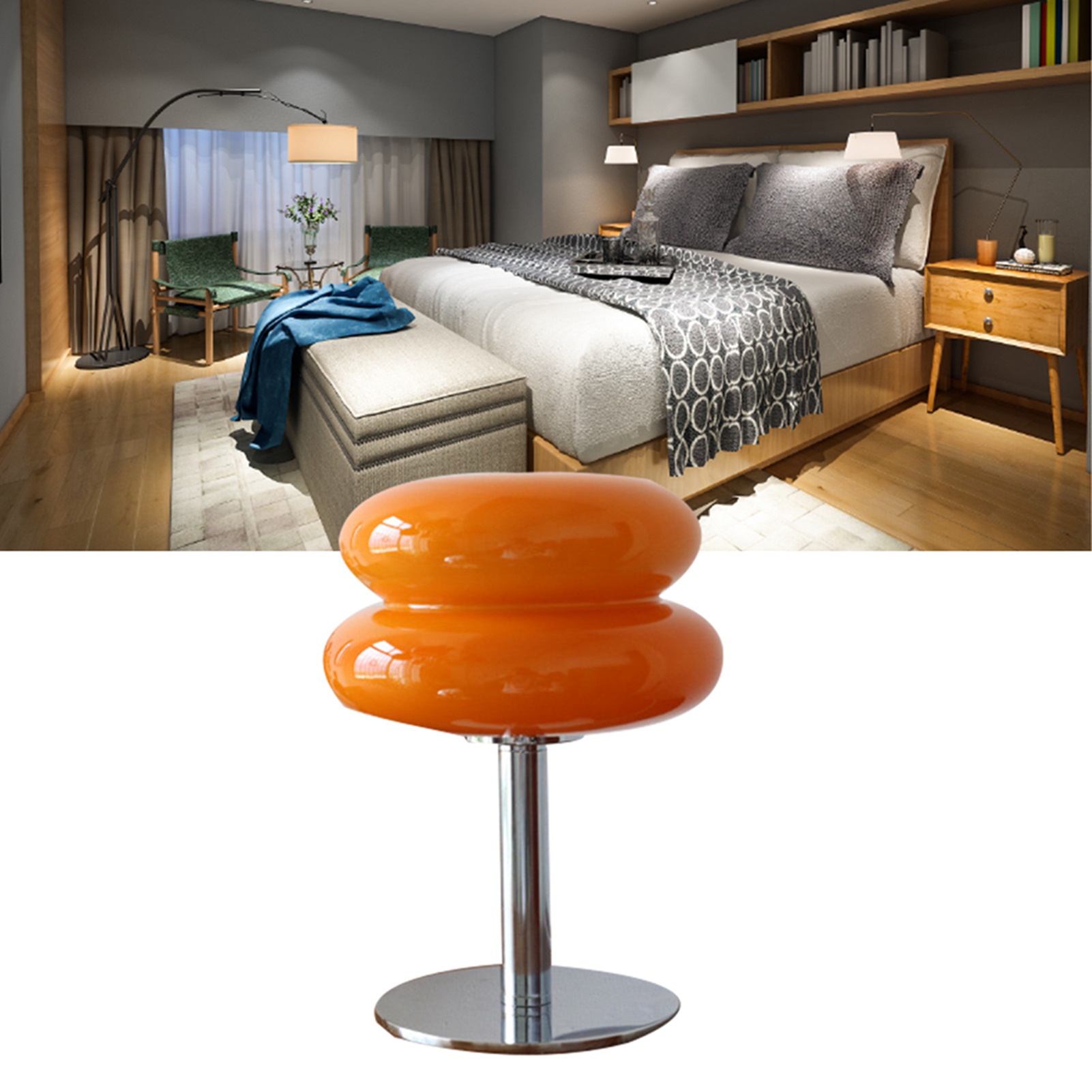 Tischleuchte Aus Glas Im Bauhaus-macaron-stil, Kinderlampe, Stimmungsleuchte Fürs Schlafzimmer, Trendige Dekoration, Mädchenhafter Stil, Usb-knopfschalter, Form Eines Orangefarbenen Eierkuchens + Dünn