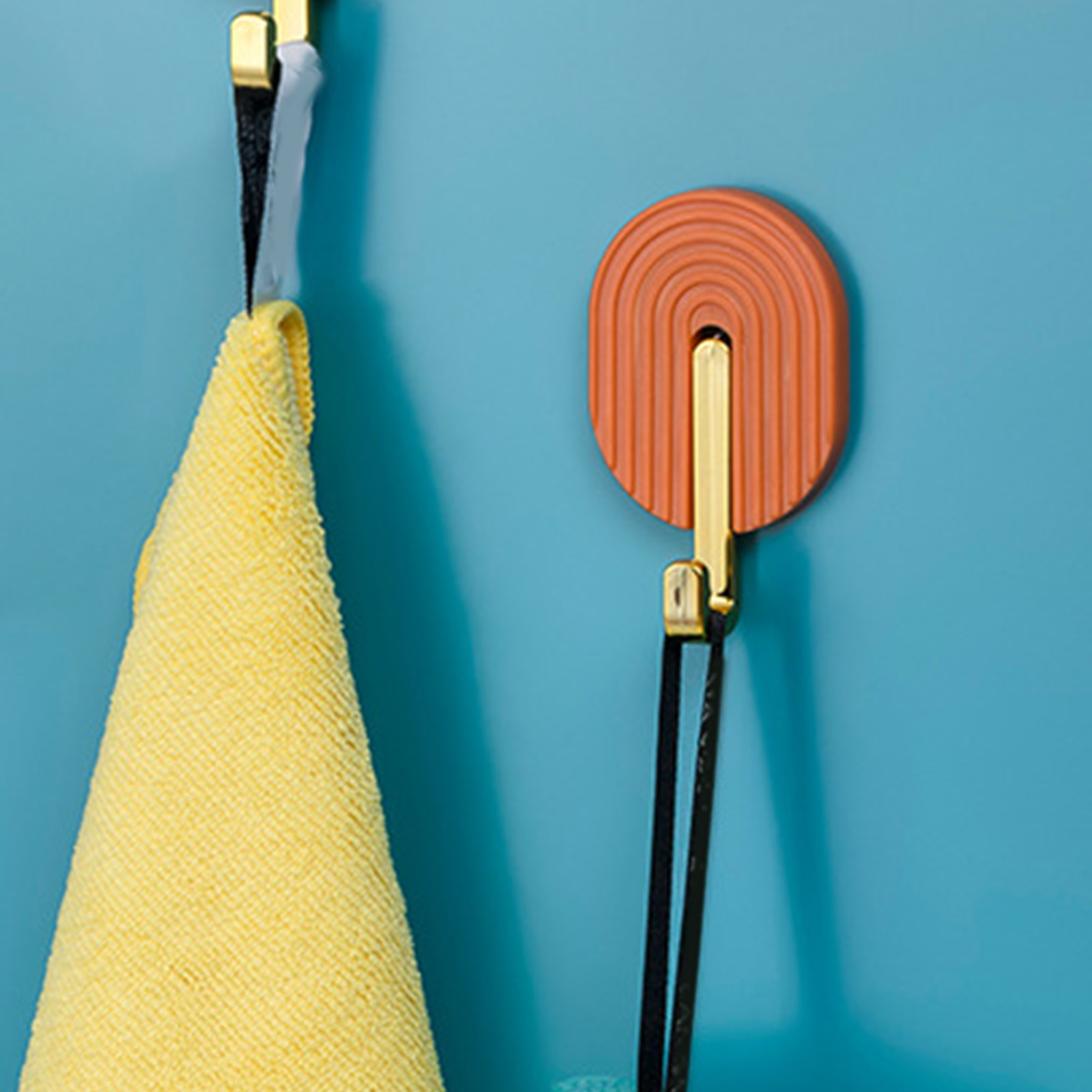 Selbstklebender, Multifunktionaler Handtuchhaken Ohne Bohren Für Das Badezimmer, Spurloser Haken, Luxuriöser Türhaken, Orange.