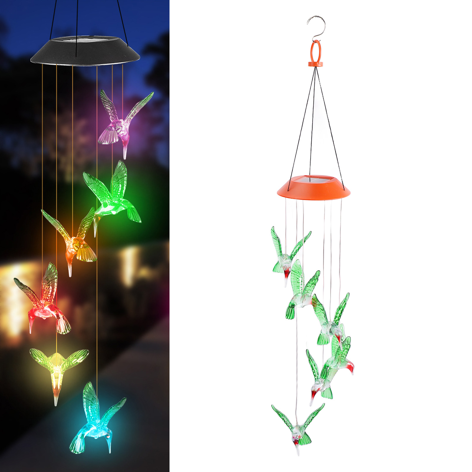 Neues Solar-windspiel Für Den Außenbereich Mit Siebenfarbiger Eva-led-kugel In Form Von Kolibri Und Schmetterling, Garten-windspiel, Weihnachtsgeschenk.