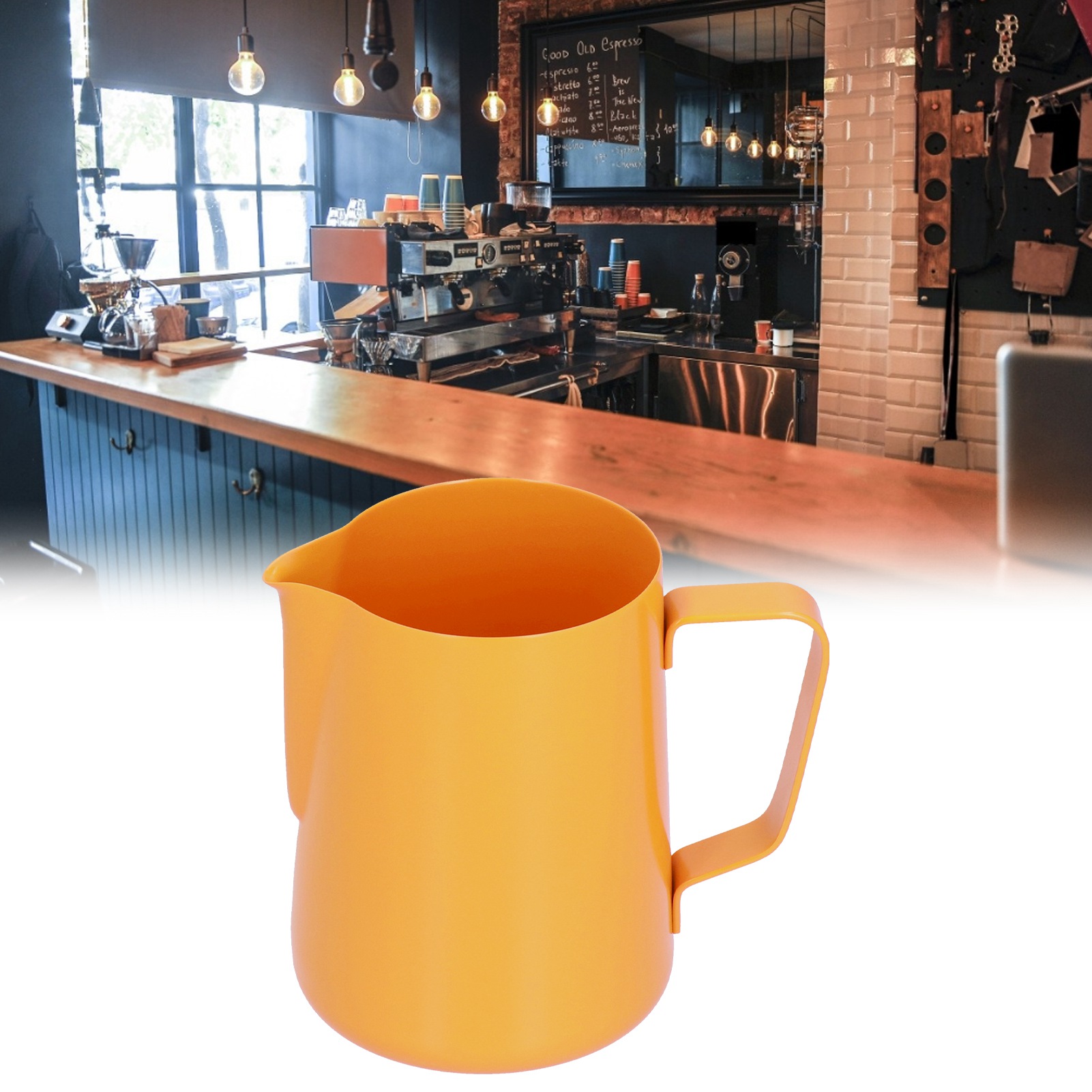 600-ml-latte-art-becher Aus Teflonbeschichtetem Edelstahl, Latte-art-kanne, Latte-art-kaffeemaschine, Kaffeebesteck, Orange
