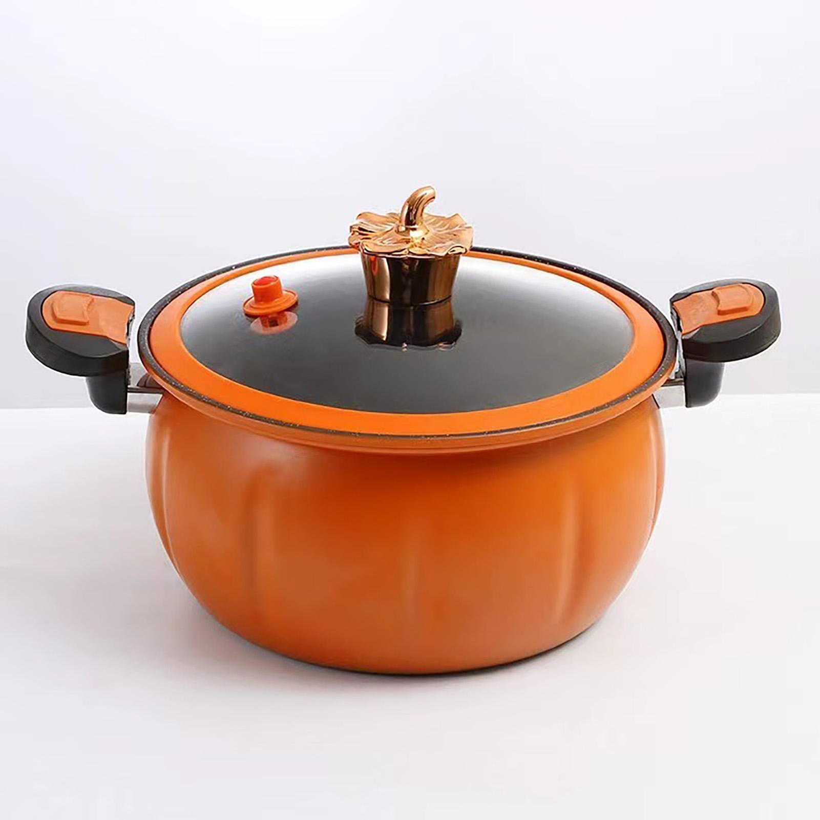 Neuer, Trendiger Schnellkochtopf In Kürbisform, Großes Fassungsvermögen, Antihaftbeschichtet, Aus Maifan-stein, Orange Farbe, 24 Cm.