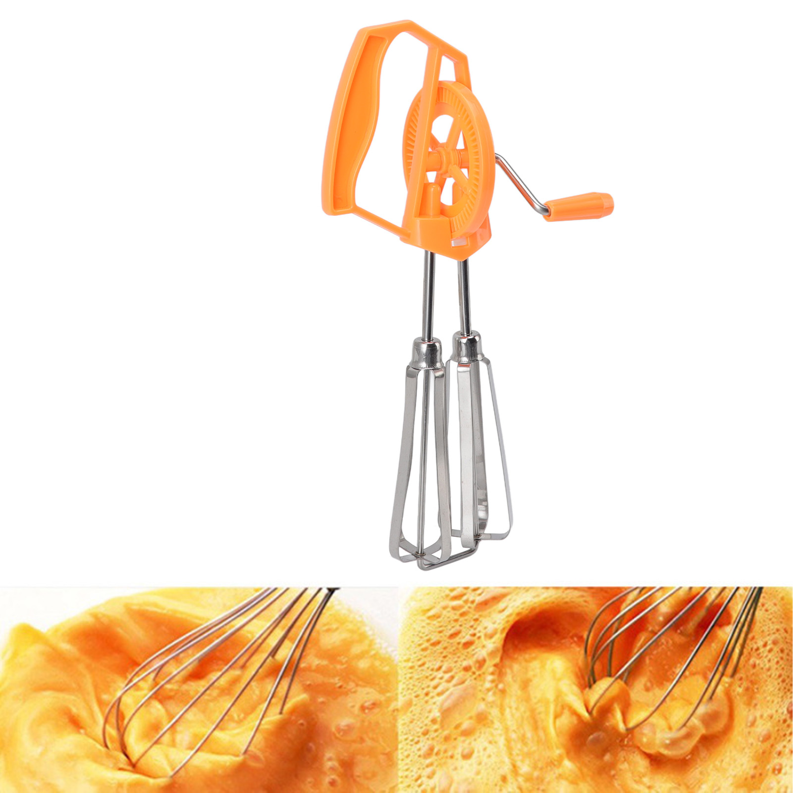 Handbetriebener, Doppelt Rotierender Eierquirl Aus Edelstahl Mit Handkurbel, Für Pasta Und Kuchen, Orange
