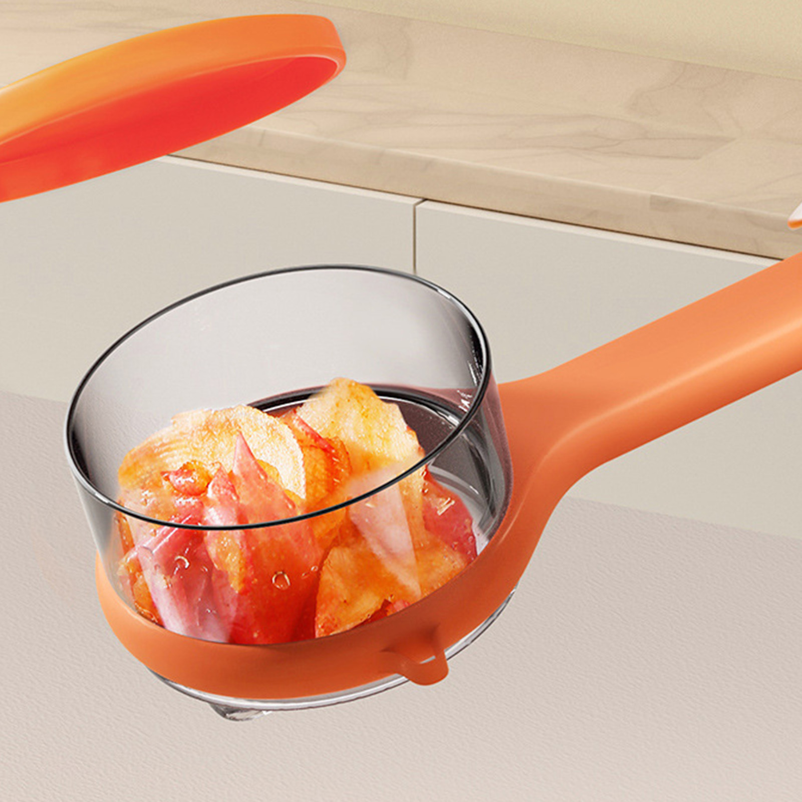 Obstschäler Mit Auffangbehälter, Multifunktionsschäler, Orange