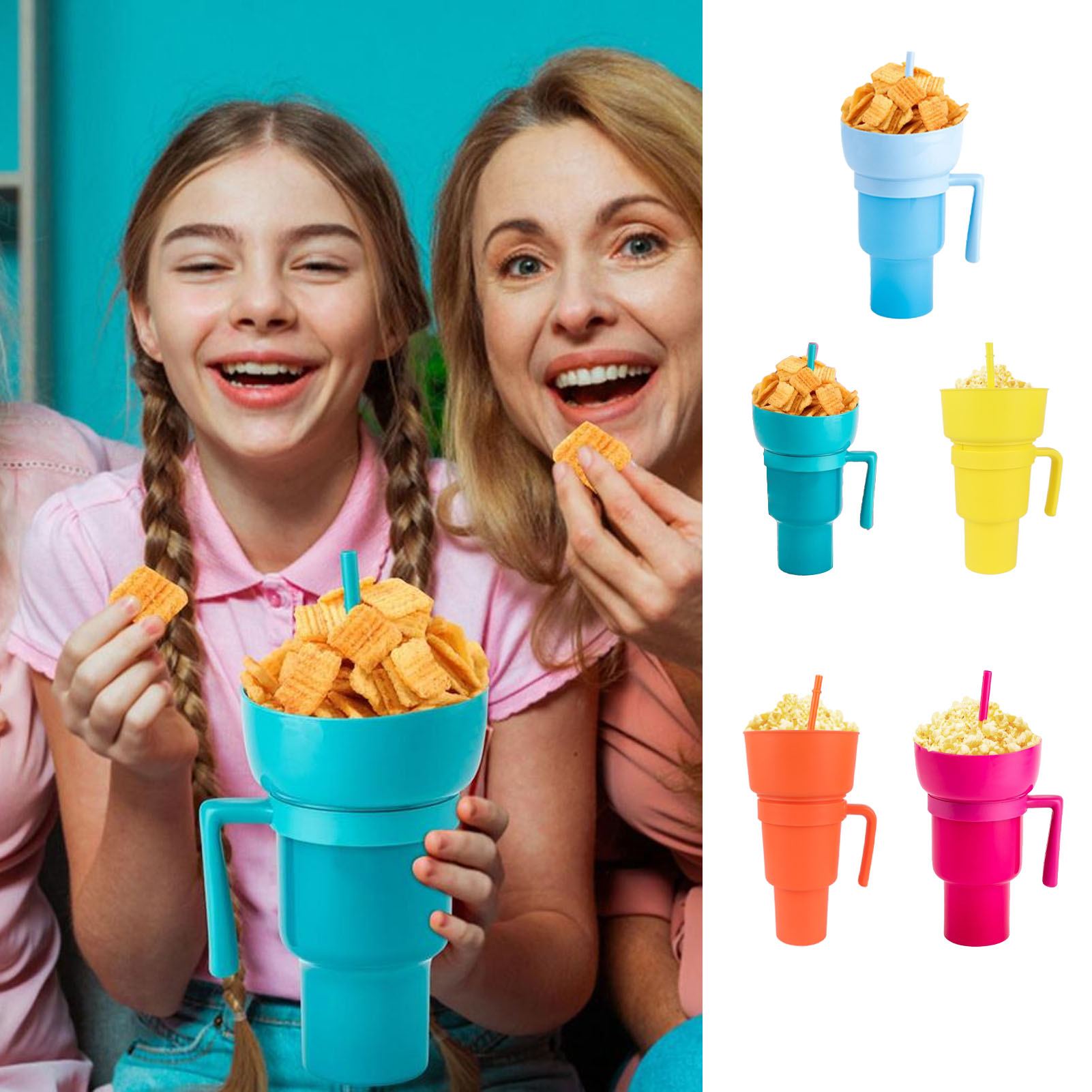 Popcornbecher, Snackbecher, Multifunktionsbecher, Becher Mit Verschiedenen Mustern, Weiße Kartonverpackung, Orange.