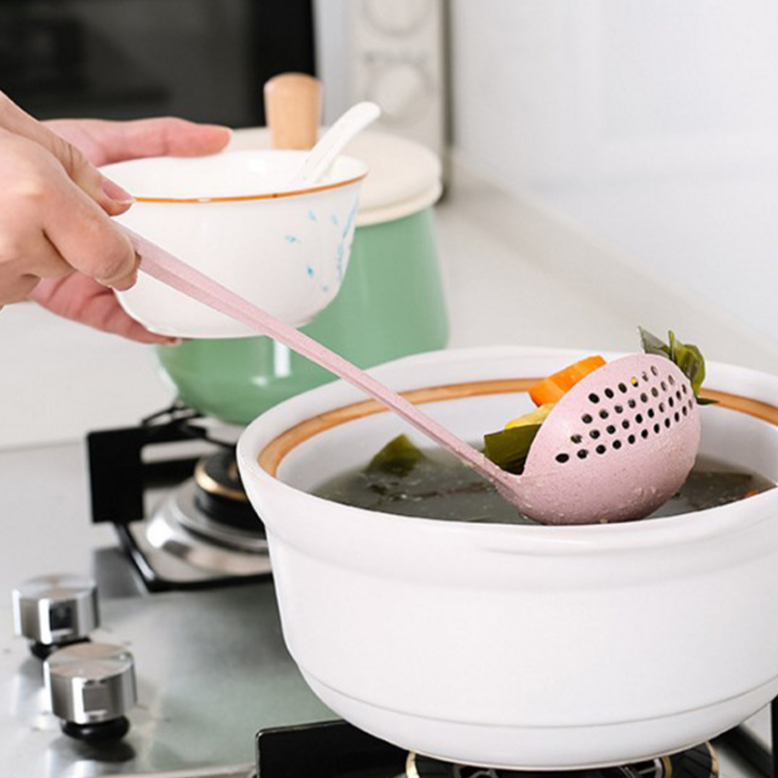 Suppenkelle Aus Weizenstroh Mit Integriertem Sieb, Umweltfreundliches Kombinationsgeschirr, Multifunktionale Suppenkelle Für Chinesisches Fondue Und Kochlöffel