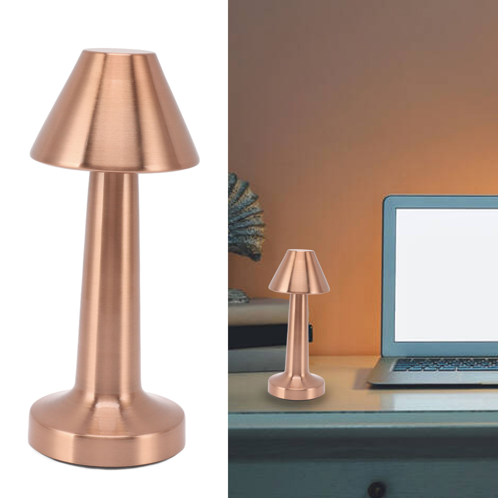 Tragbare Kabellose Tischlampe, Wiederaufladbare Led-nachttischlampe Mit 3 Farben Für Schlafzimmer, Ambiente-barlampe, Roségoldene Esstischlampe.