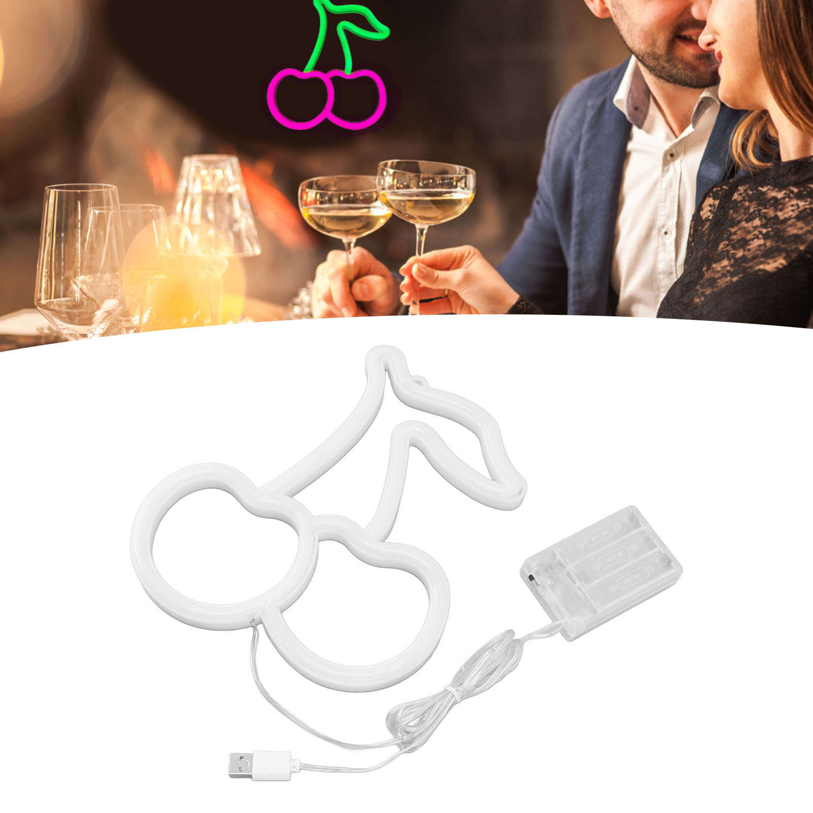 Neon-leuchtschild In Pinkkirsche, Usb- Oder Batteriebetrieben, Kirschförmige Led-wanddekoration