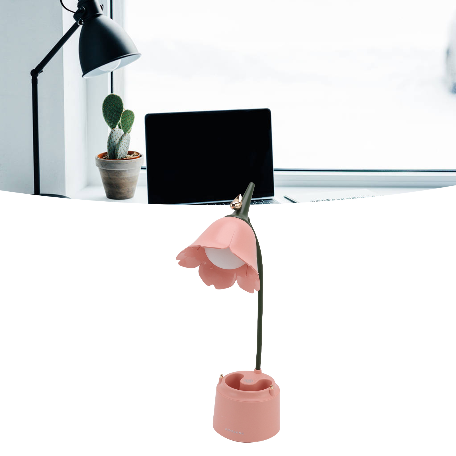 Pinkfarbene 5v 3w Touch-led-schreibtischlampe Mit Stifthalter Und Nordischem Blumenmuster (gl562)