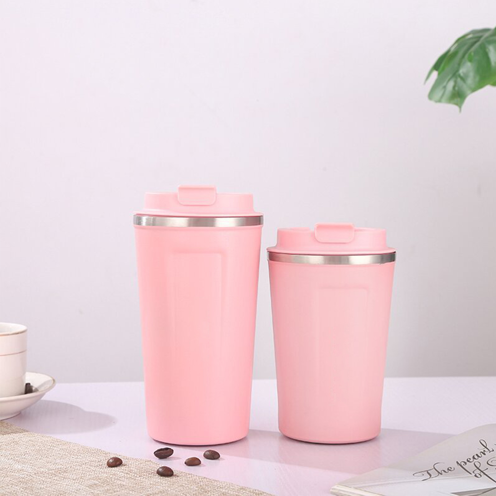 Stilvoller Und Tragbarer Becher Aus Edelstahl 304, Isoliert Für Heiße Und Kalte Getränke, Konkav-konvexe Form, Nordisches Rosa, 510 Ml