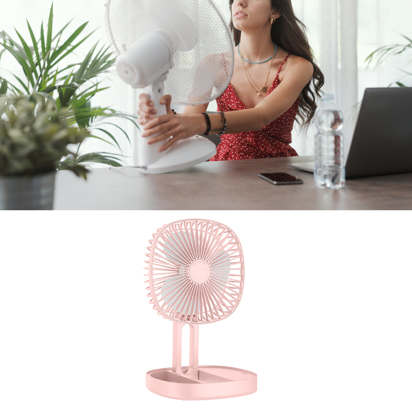 Neuer, Wiederaufladbarer Mini-faltventilator Für Tisch Oder Wand, Mini-usb-ventilator, Rosa.