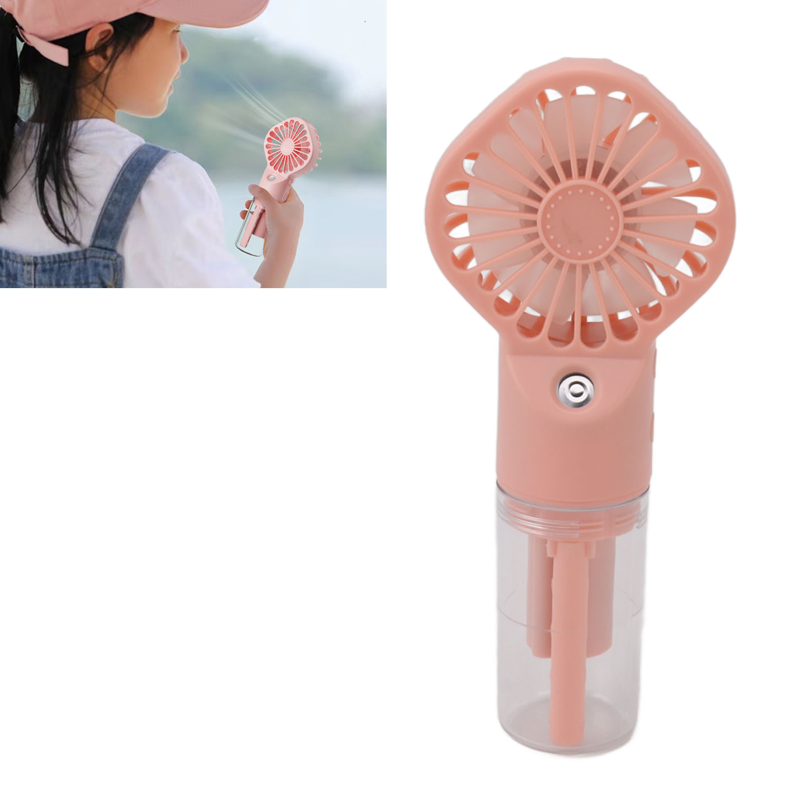 Neuer Tragbarer Sprühventilator, Mini-luftbefeuchter, Tragbarer Ventilator In Rosa.