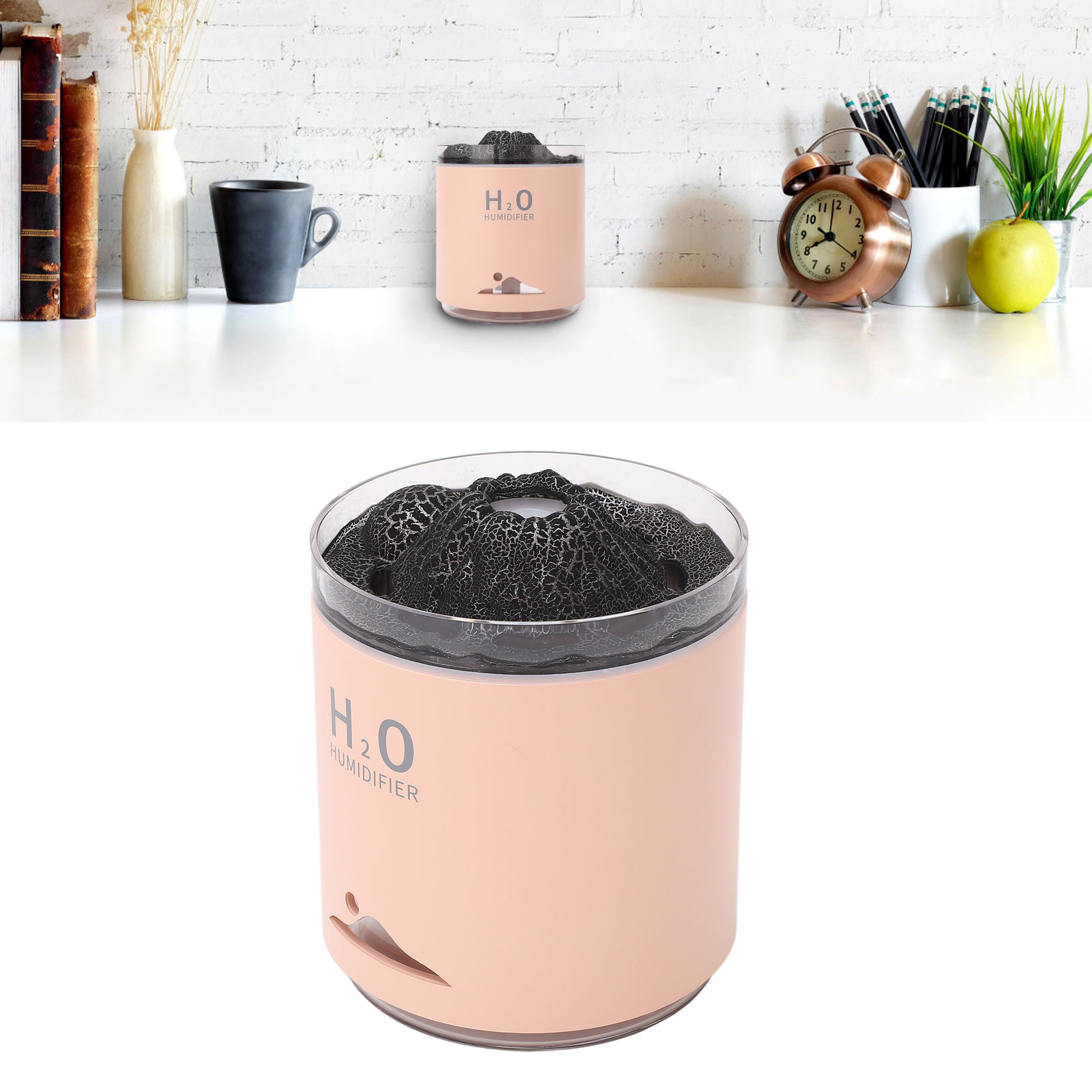Vulkan-aroma-diffusor Mit Farbigen Flammen, Nachtlicht, Duftdiffusor Mit Großem Fassungsvermögen, Flammen-luftbefeuchter (pink)