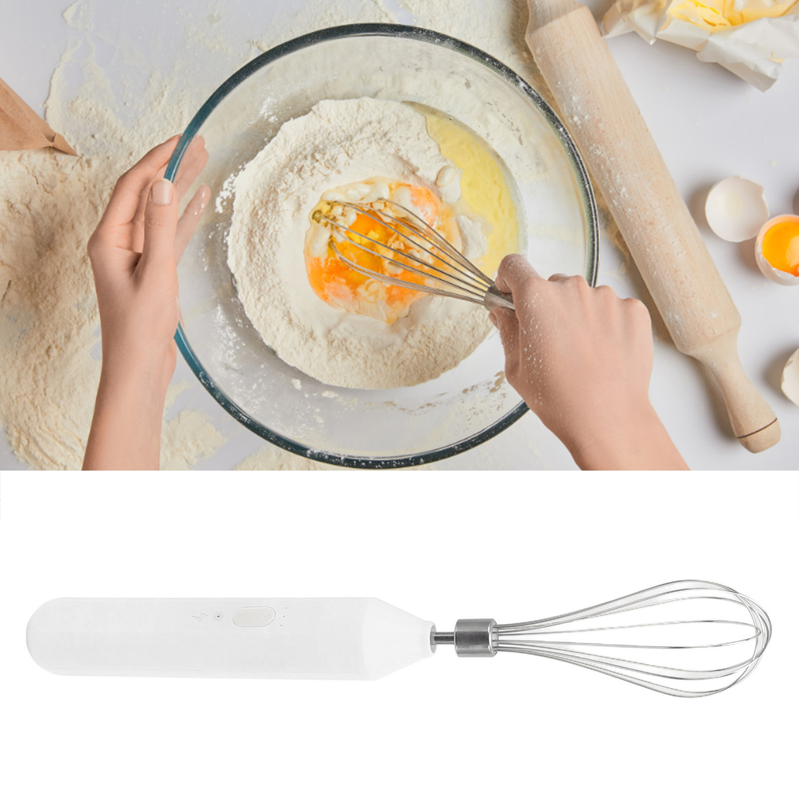 Großer Elektrischer Schneebesen, Kuchen- Und Sahnerührer, Tragbarer Milchaufschäumer, Kaffeeaufschäumer, Leistungsstarkes Backgerät, Weiß