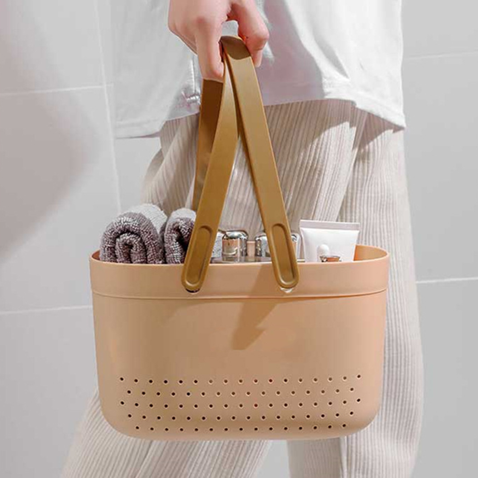 Badewannenkorb, Tragbarer Waschbeckenkorb, Aufbewahrungskorb Aus Kunststoff Fürs Waschbecken, Abtropfkorb Für Die Badewanne, Rosa
