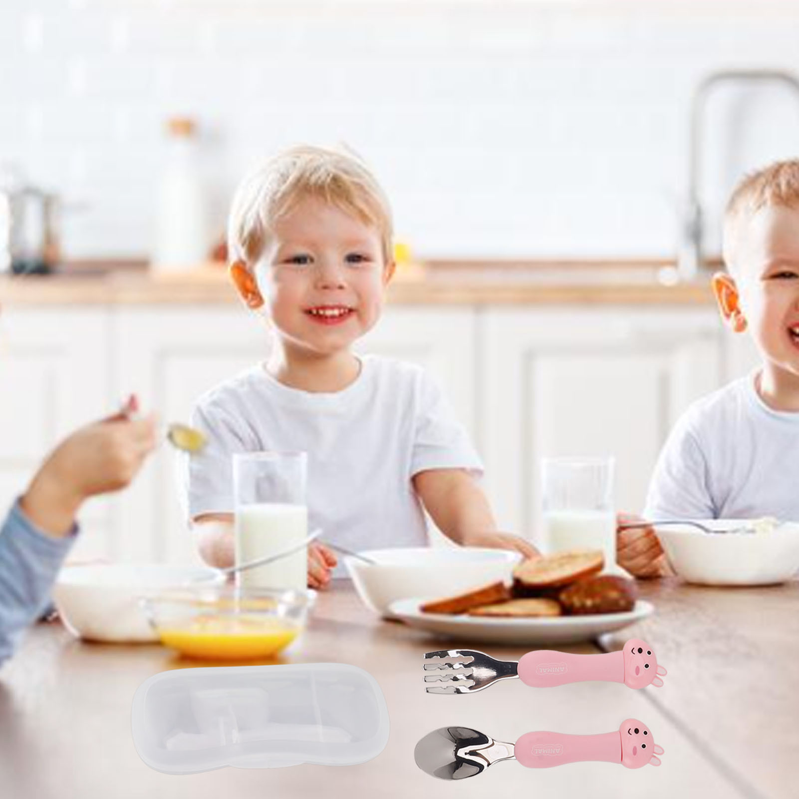 Kinderbesteckset Aus Edelstahl 304 Mit Gabel Und Löffel Im Tierdesign (kaninchen).