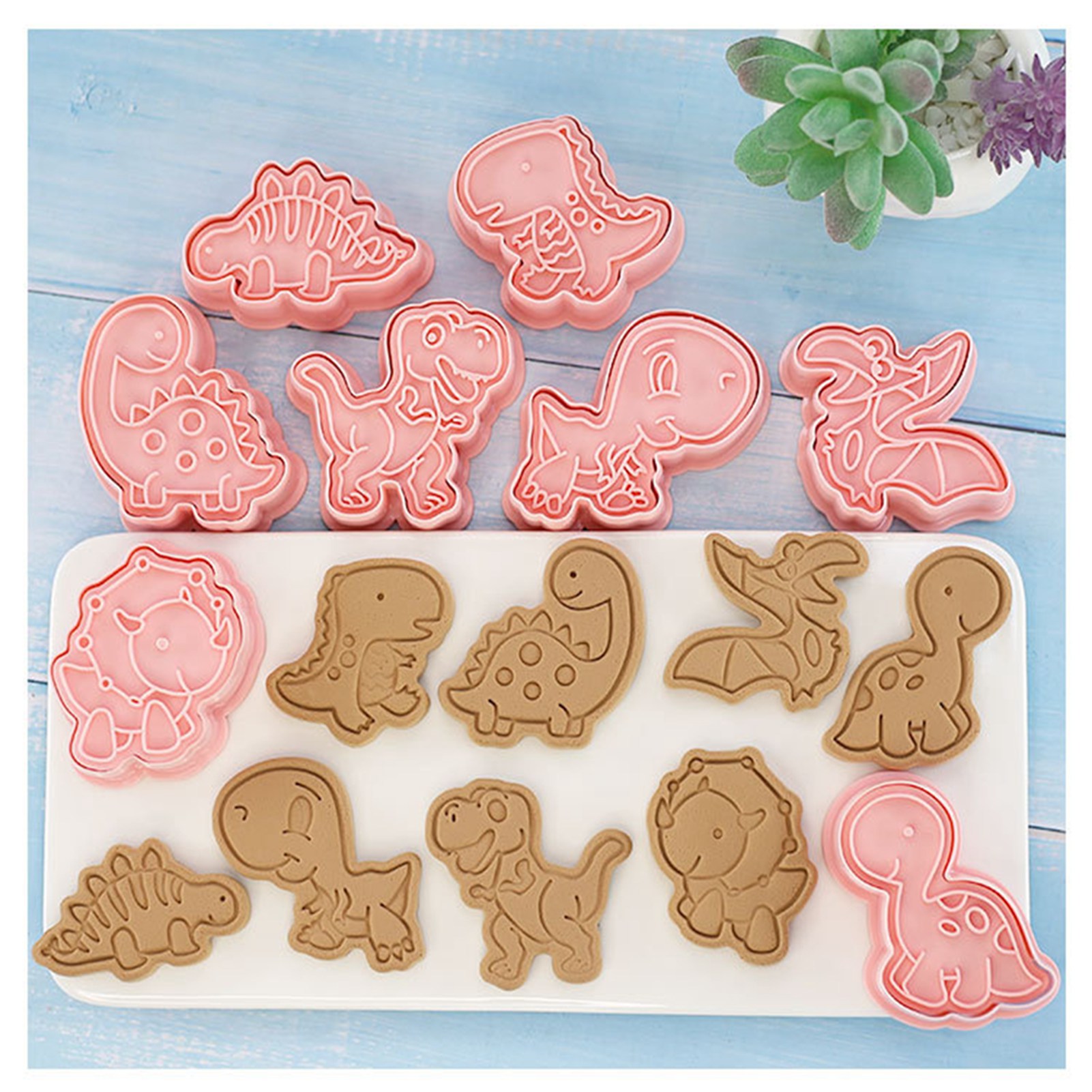 Set Mit 8 Dinosaurier-keksformen Im Cartoon-stil, 3d-pressformen Für Das Backen Zu Hause, Zum Backen Von Keksen Und Fondant.