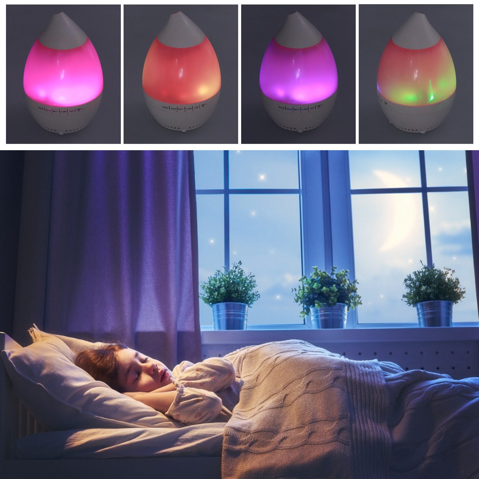 40-ml-nachtlicht-luftbefeuchter Mit Bluetooth-lautsprecher, Tf-kartenleser, Usb-aufladung, Pink