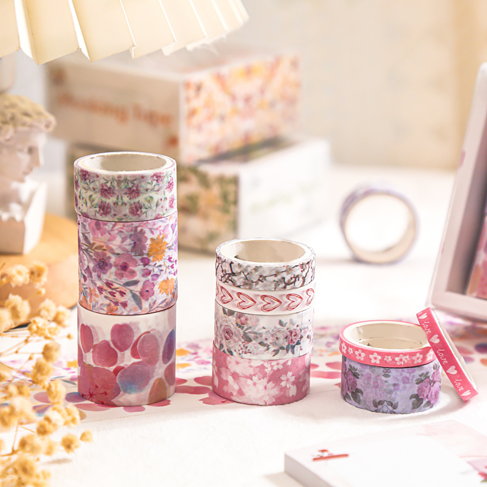 Mr Paper And Paper Set Washi Tape Dekoratives Klebeband, Später Bekannt Als Wind And Moon Serie, Dekoratives Klebeband Mit Frischem Und Zartem Blumendruck, 10 Rollen.