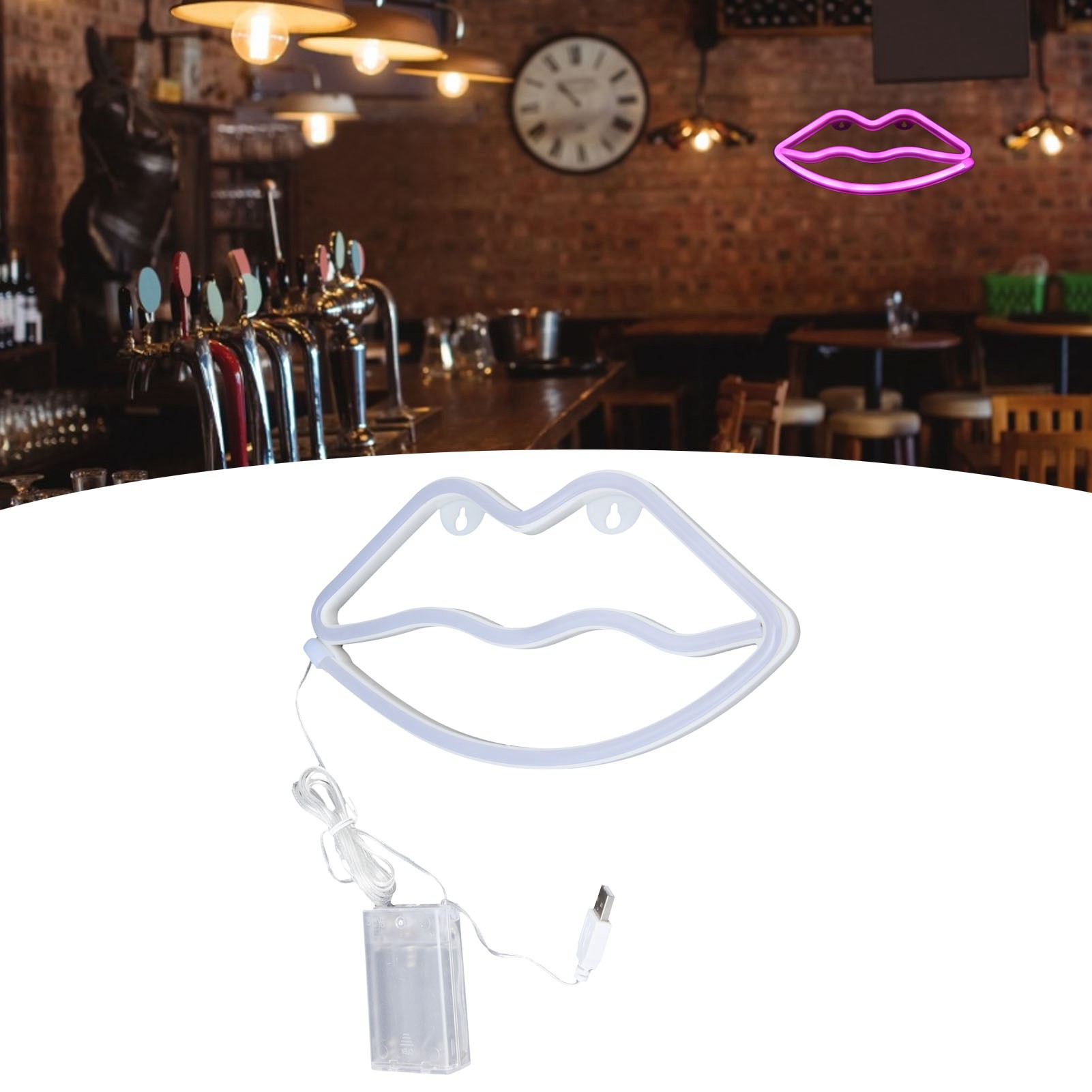 Led-neon-tischlampe Für Schlafzimmer, Bar, Partydekoration, Nachtlicht, Betrieb Über Usb Oder Batterien, Rosa Lippenmuster.