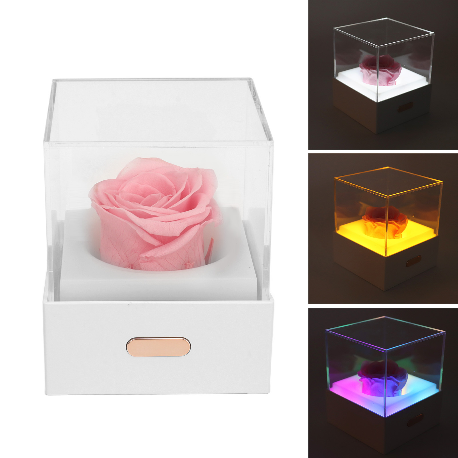 Nachtlicht „ewige Rose“, Kleines Geschenk Für Mädchen, Usb-aufladbar, Mini-schreibtischlampe, Led-licht Mit Muster Der Ewigen Rose, Symbol Für Ewige Liebe Und Reines Rosa.