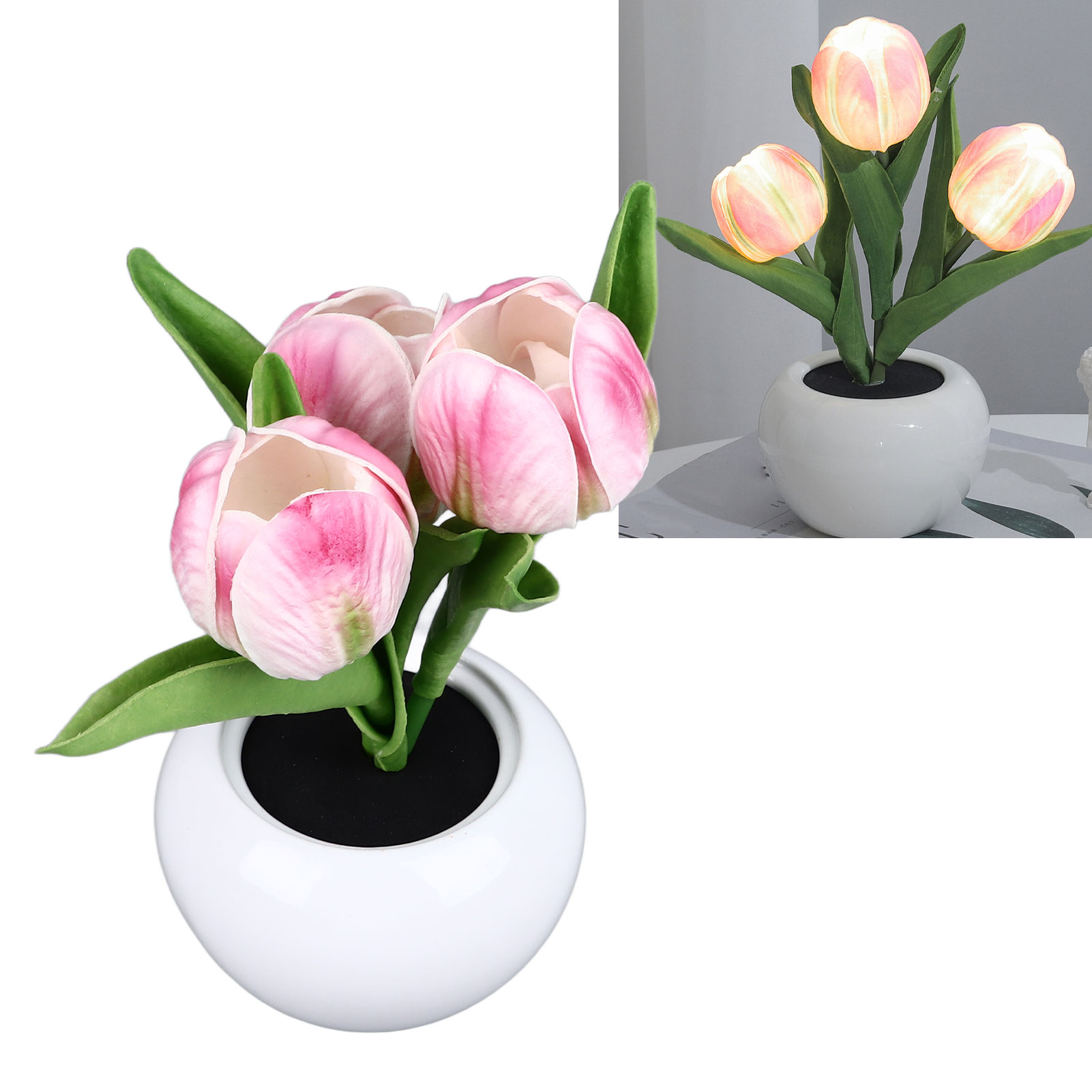 Dekorative Tulpen-nachtleuchte, Künstliche Grüne Topfpflanze, Dekoration Für Wohnzimmer Oder Büro