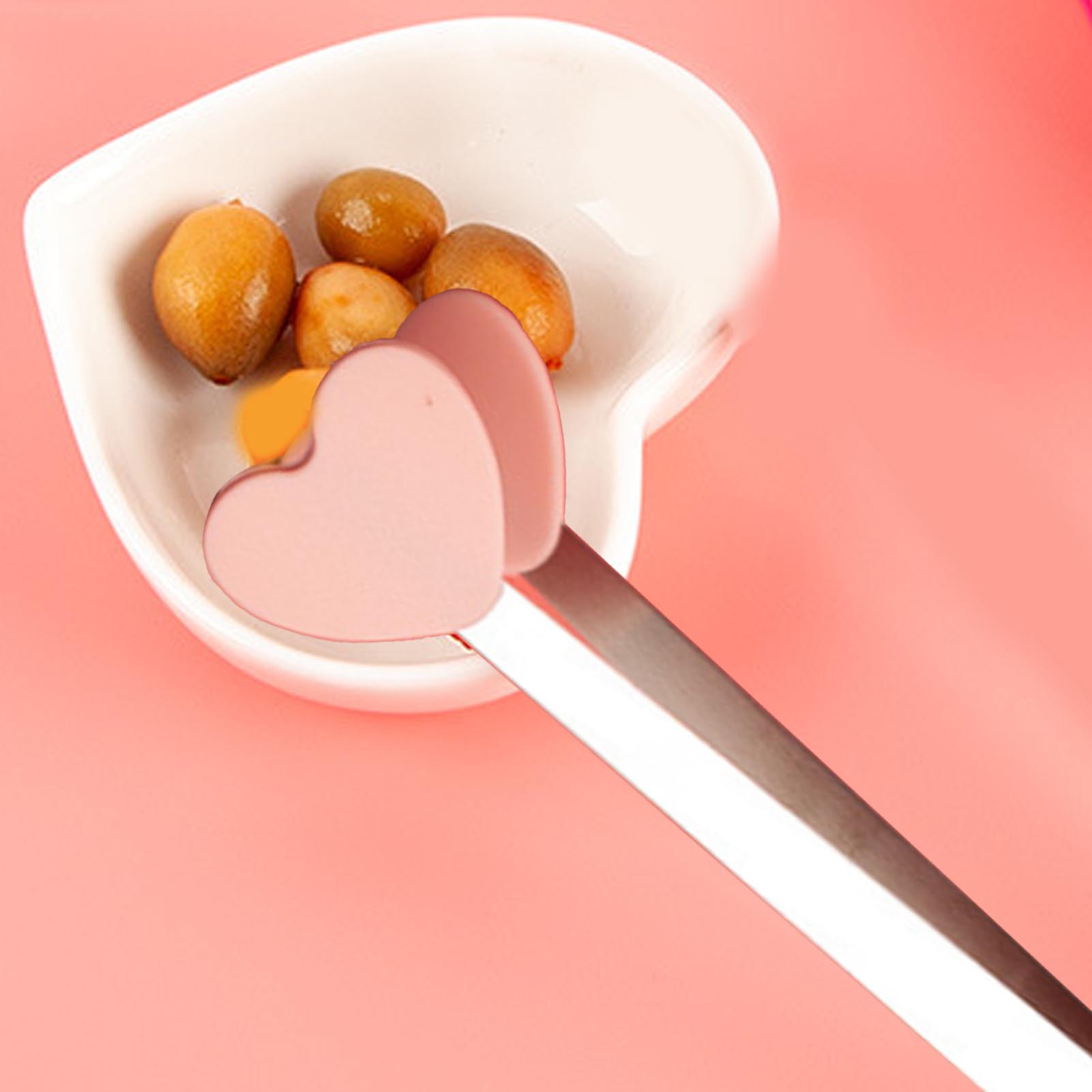 Kreative Mini-silikon-handzange, Eiszange Aus Edelstahl, Mini-lebensmittelzange Aus Lebensmittelechtem Silikon, Rosa Herzmuster.