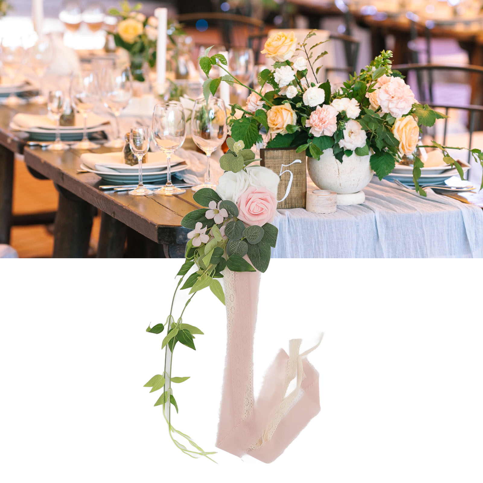 Minimalistische Nordische Blumendekoration Für Die Rückenlehne Von Stühlen Bei Hochzeiten Im Freien, Mit Künstlichen Rosen (ref. 17049).