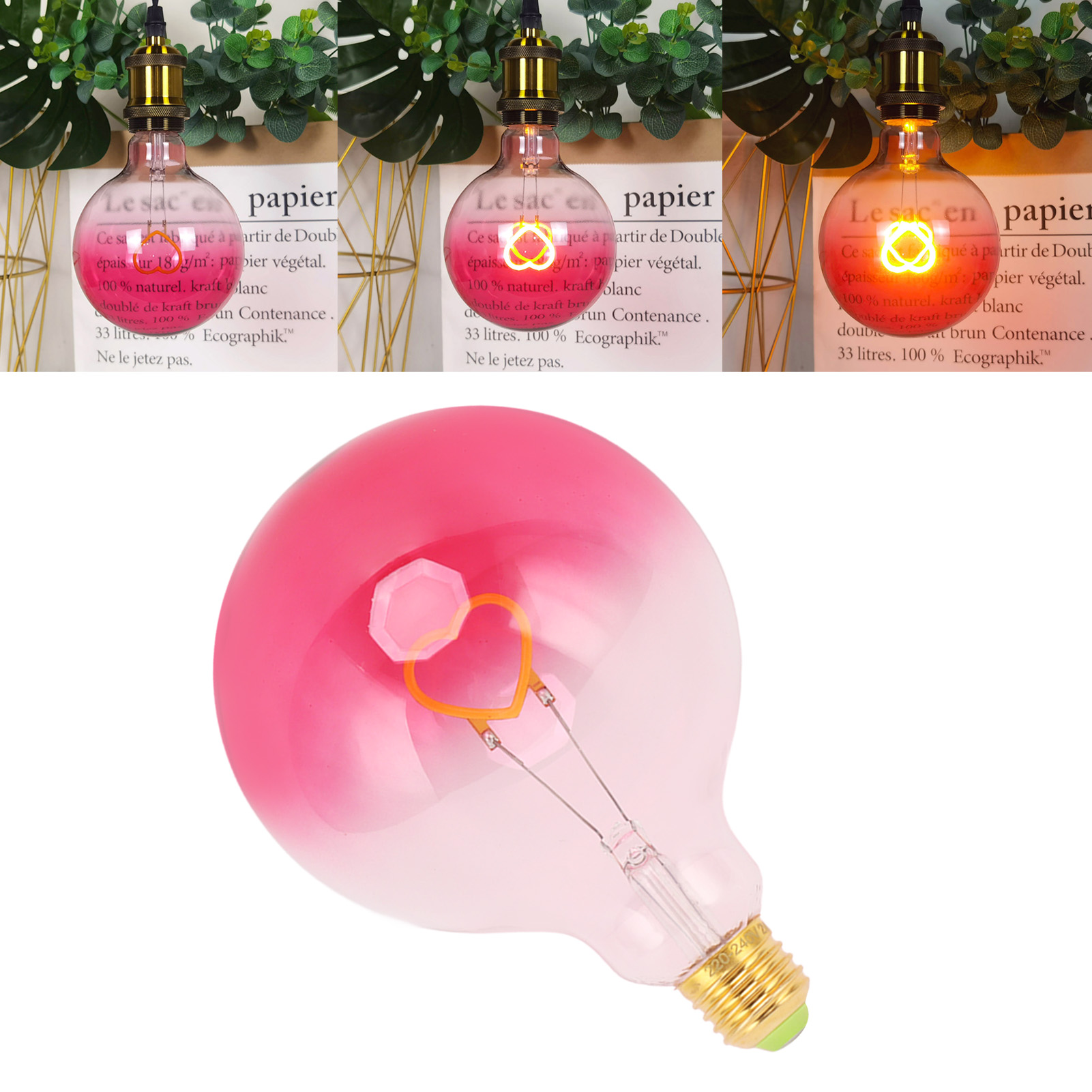 G125 Herzförmige Tischleuchte In Rosa-farbverlauf, Kreatives, Warmweißes Nachtlicht, Sanfter Retro-led-streifen, Edison-glühbirne, E27-spiralfassung, 220–240 V
