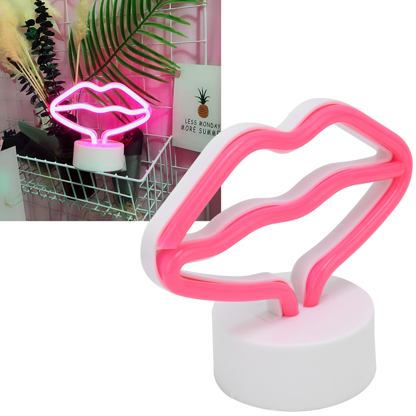 Pinkfarbene Led-neonleuchte In Lippenform Mit Sockel, Batterie-/usb-betrieben, Neon-nachtlicht, Kinderzimmer, Geburtstagsfeier, Bardekoration, Pinkfarbenes Licht.
