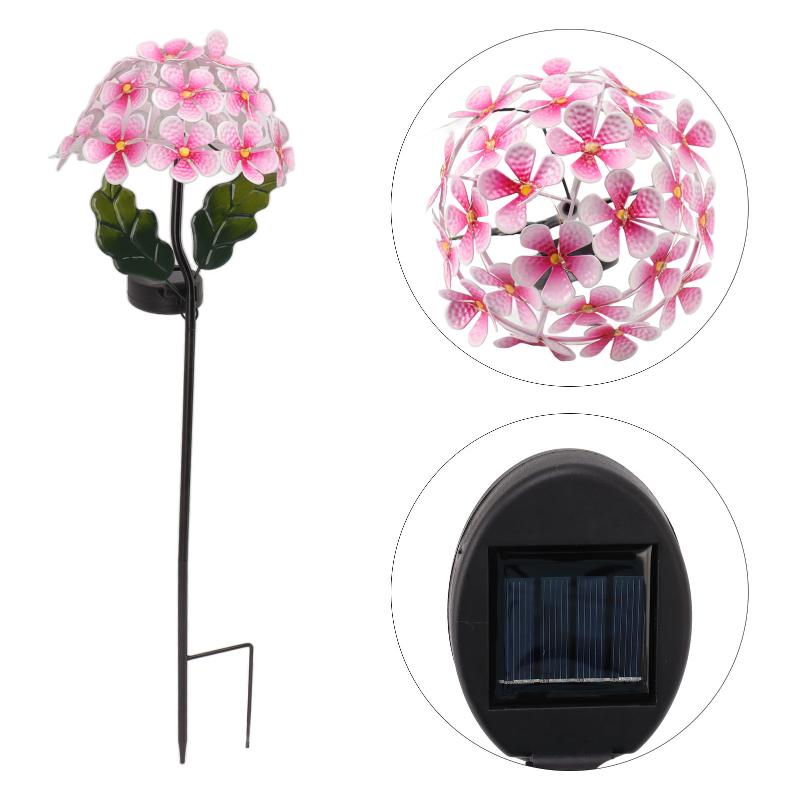 Solarbetriebene Led-pfostenleuchte In Form Einer Hortensie, Für Garten Oder Hof – Rosa