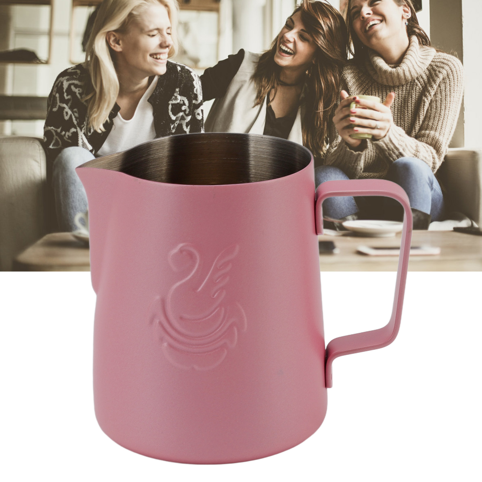 Sandgestrahlter, Schwanenförmiger Latte-art-becher, 380 Ml, Edelstahl 304, Rosa