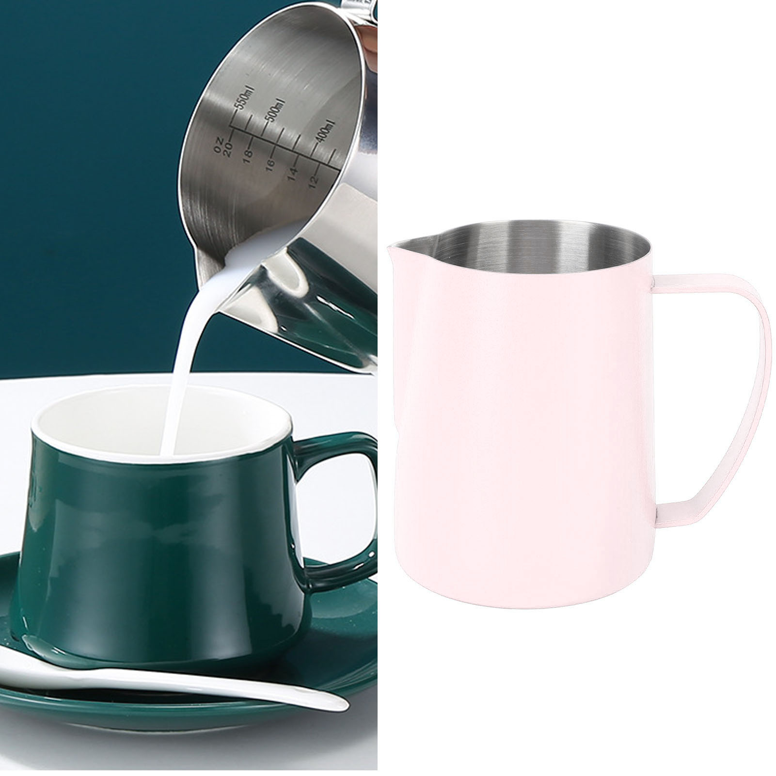 Rosa Latte-art-becher (600 Ml) Aus Edelstahl 304 Mit Innenmarkierungen Und Spitzem Ausguss, Ideal Für Milch Und Kaffee.