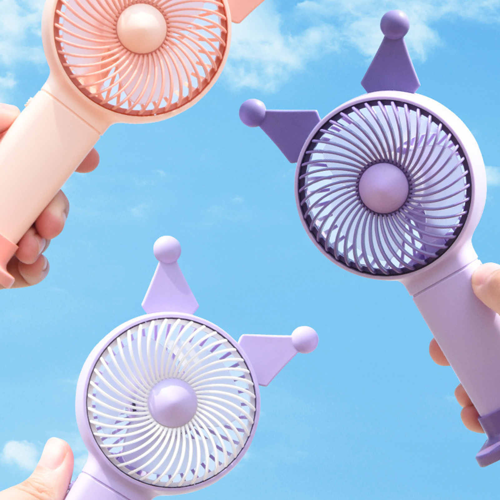 Mini-tragbarer Elektrischer Ventilator, Wiederaufladbar Über Usb, Mit Cartoon-motiv, Rosa, Ideal Für Studenten.