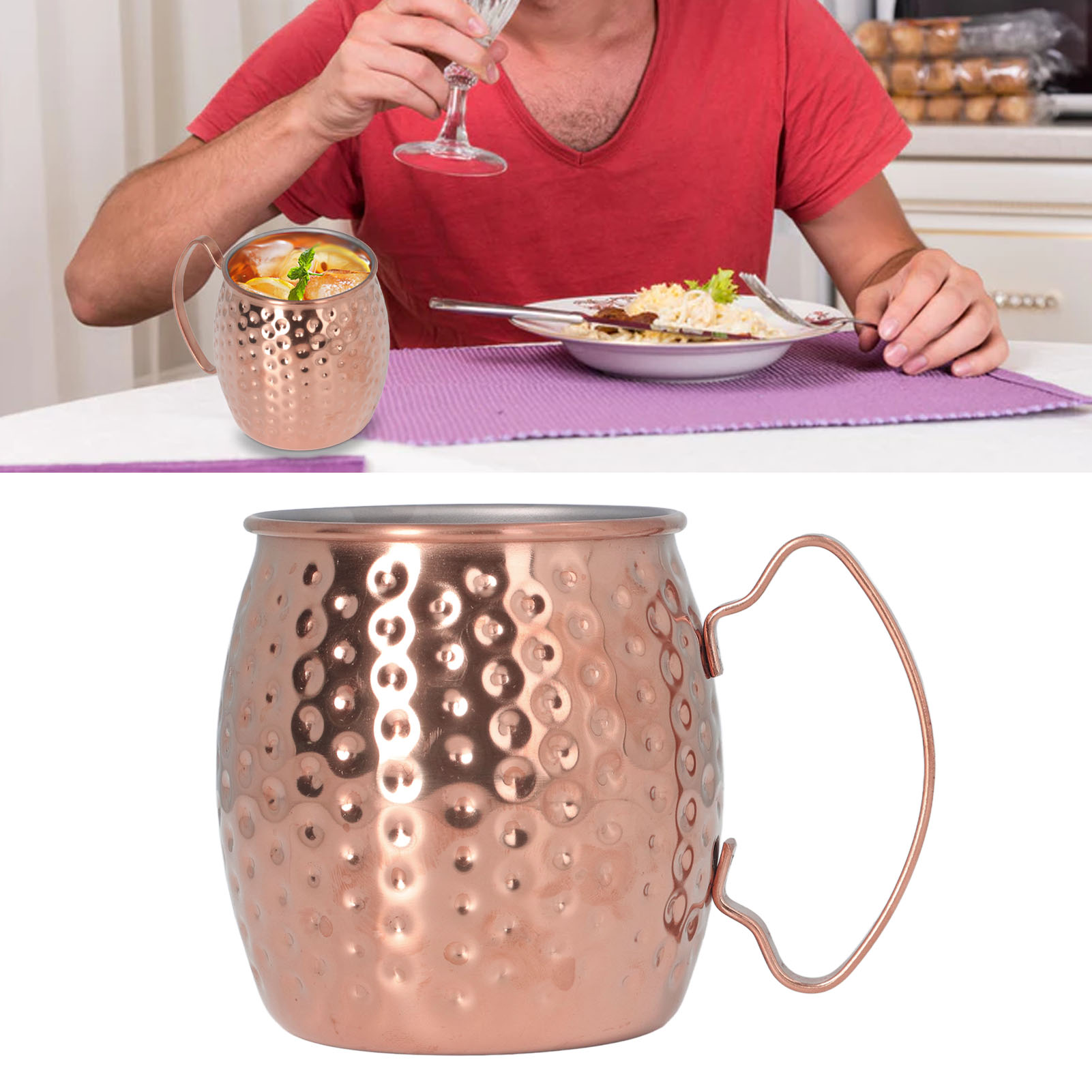 Moscow Mule Cocktailglas Aus Edelstahl 304, Kreatives Bierglas Von Hammer Bar, Trommelförmiger Becher, Roségold