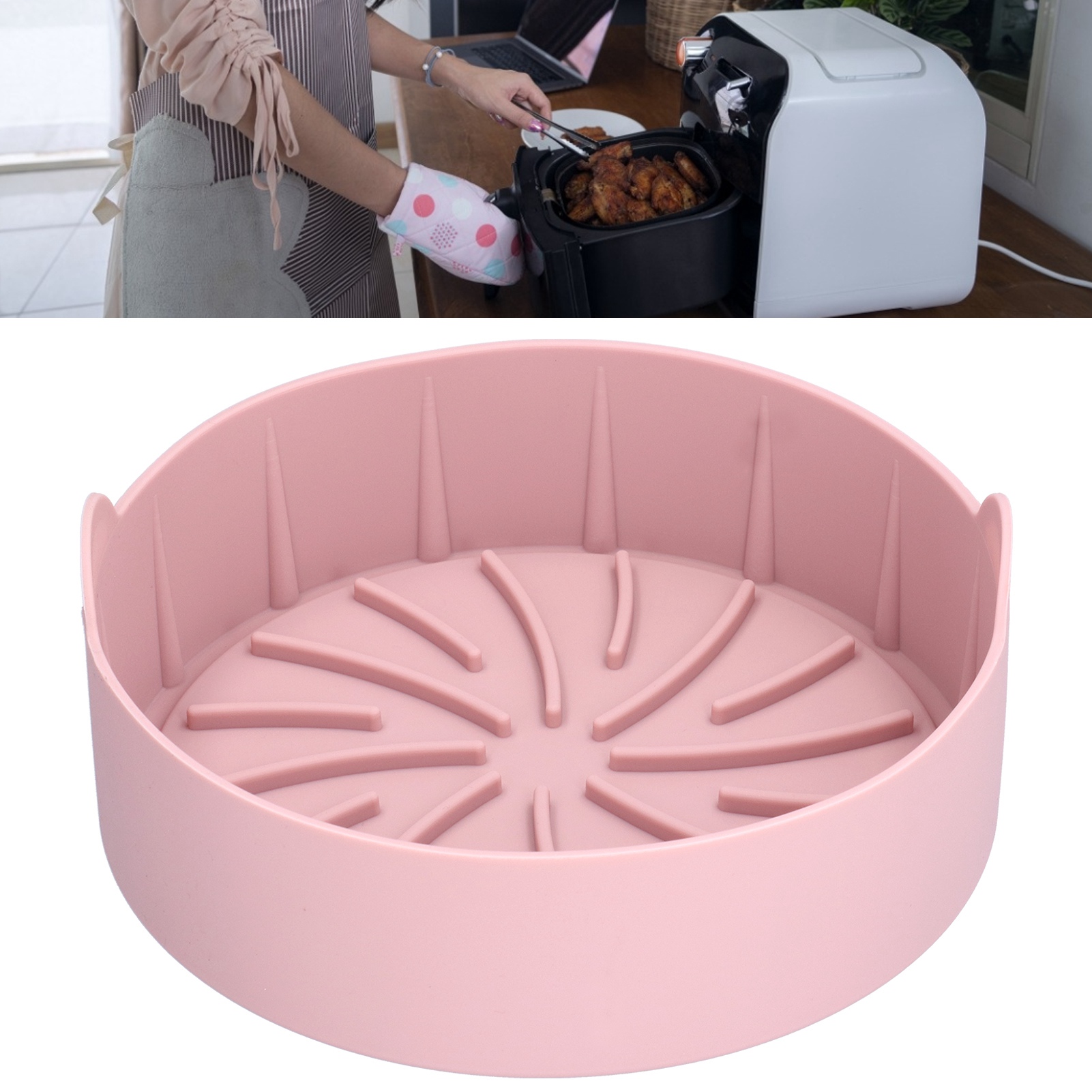 Zubehör Für Heißluftfritteuse, Kochblech, Silikontopf, 22 Cm Integrierter Rosa Topf.