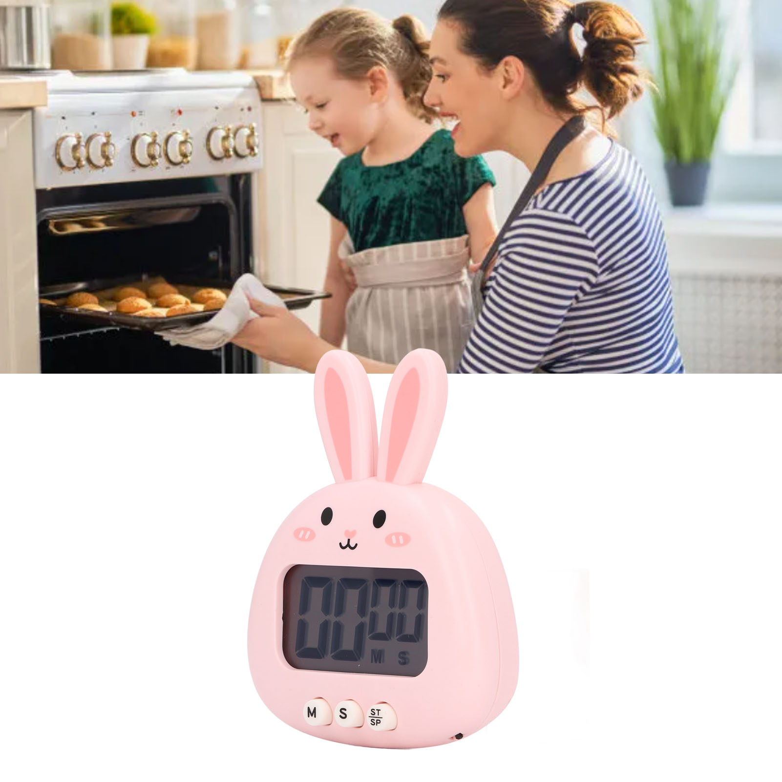 Elektronischer Timer, Ofentimer In Form Eines Cartoon-tieres, Rosa Kaninchen