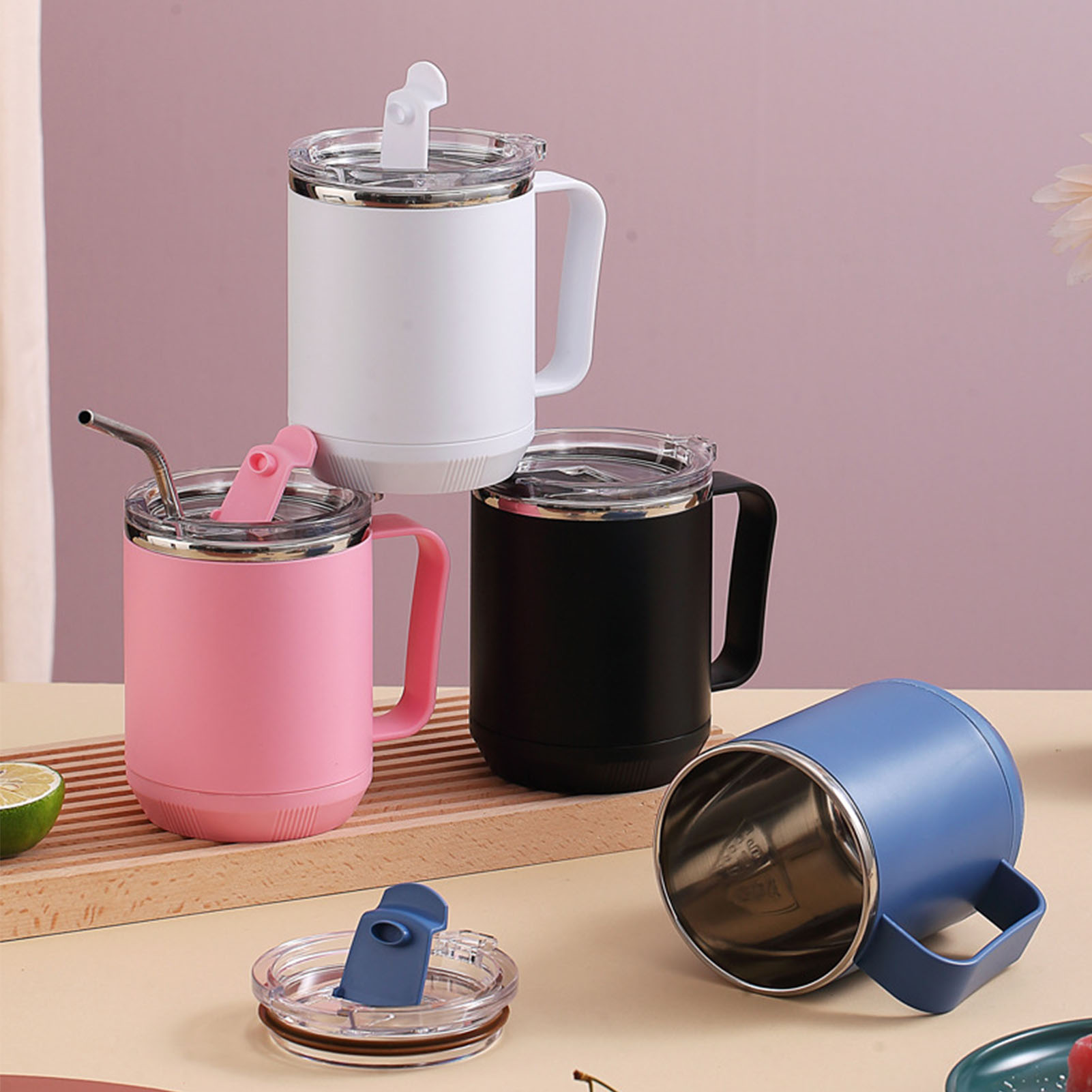 460 Ml Auslaufsicherer Kaffeebecher, Praktisch, Rosa