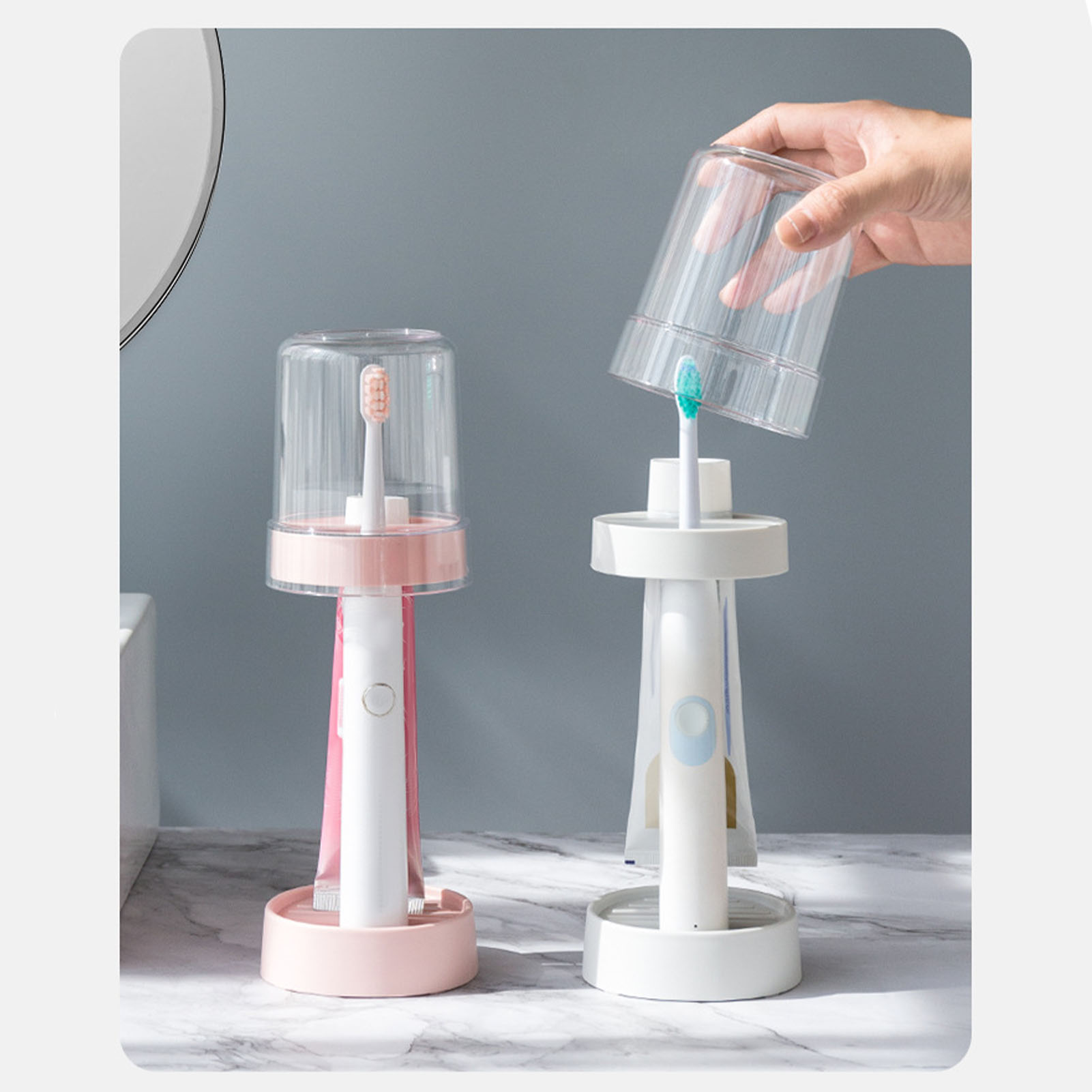 Kreativer, Verstellbarer Halter Für Elektrische Zahnbürsten Mit Becher – Für Zuhause – Einfaches Reinigungsset – Schulbedarf – Rosa Becher