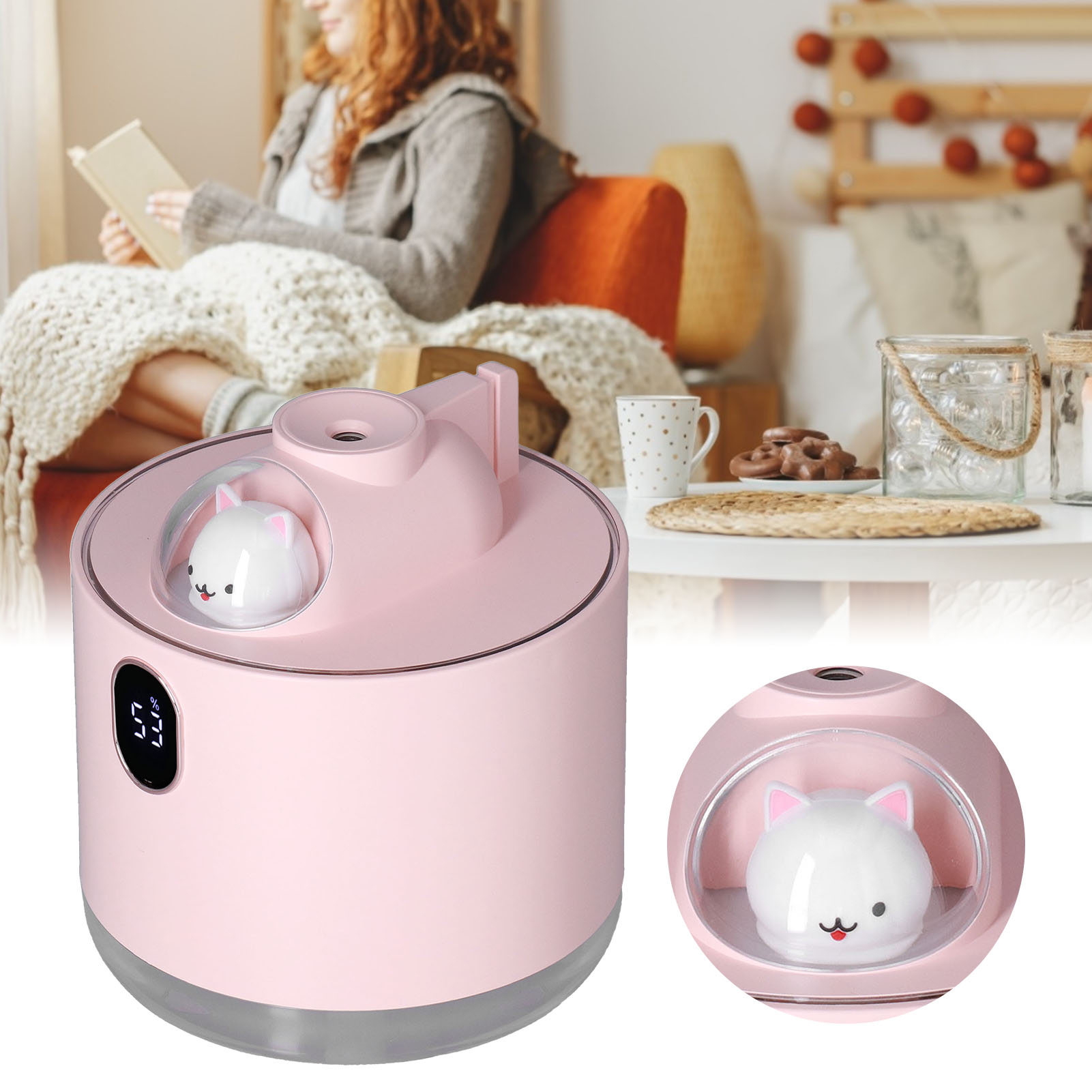 Großer Luftbefeuchter (500 Ml), Luftbefeuchter Mit Raumschiff-nachtlicht, Auto-luftbefeuchter, Usb-aufladbar, Pink