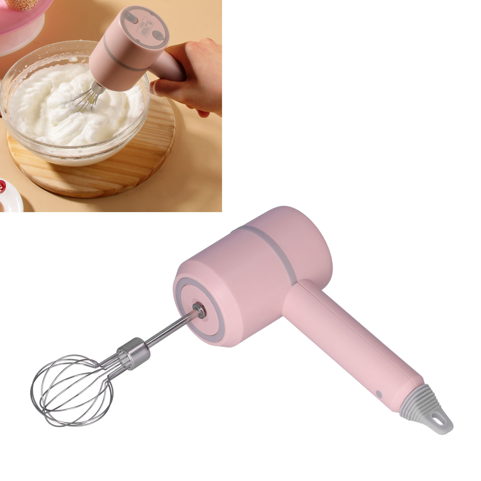 Kabelloser Elektrischer Mixer, Schneebesen Für Kuchen Und Sahne, Tragbarer Einkopf-eierquirl, Küchenzubehör [mit Eingebautem Akku] Pinker 2-stab-akkumixer