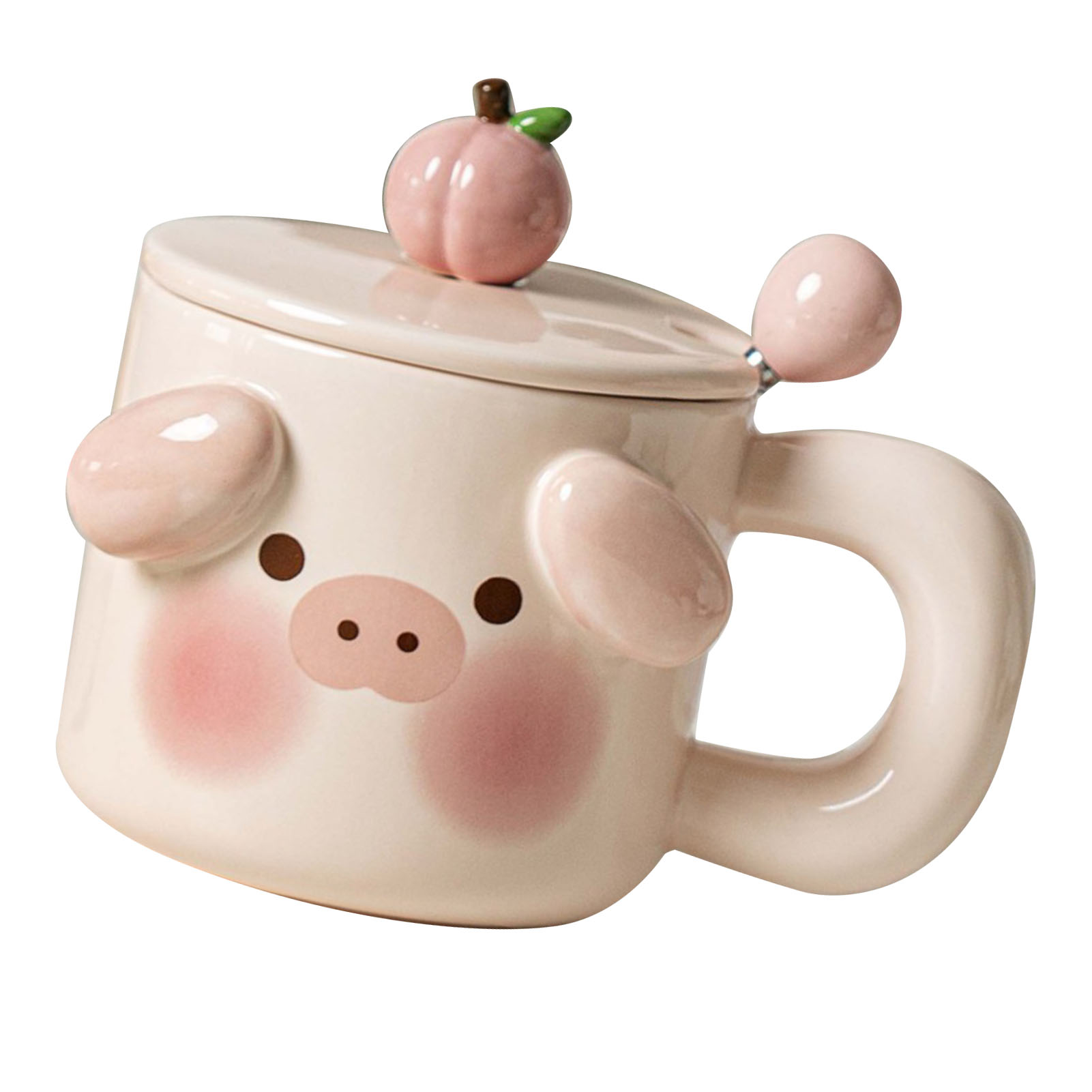 Niedlicher Keramik-kaffeebecher, Damenbecher Mit Deckel Und Löffel, Milchbecher Fürs Frühstück, Becher Mit Cartoon-motiv Für Paare, Trinkbecher Für Zuhause, Mit Cartoon-schweine-motiv.