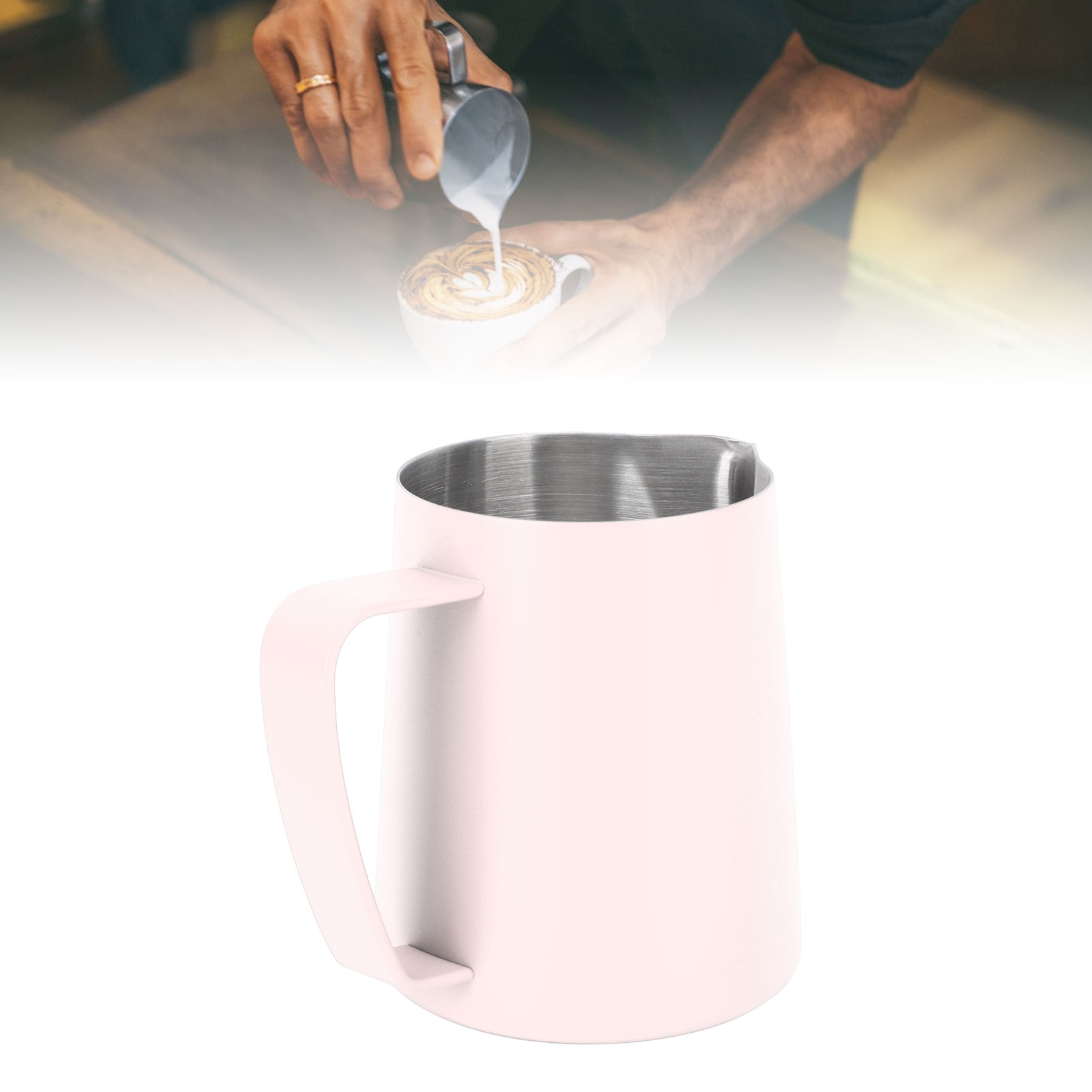 350 Ml Latte-art-becher Aus Edelstahl 304 Mit Innenskala Und Spitzem Ausguss, Rosa Latte-becher